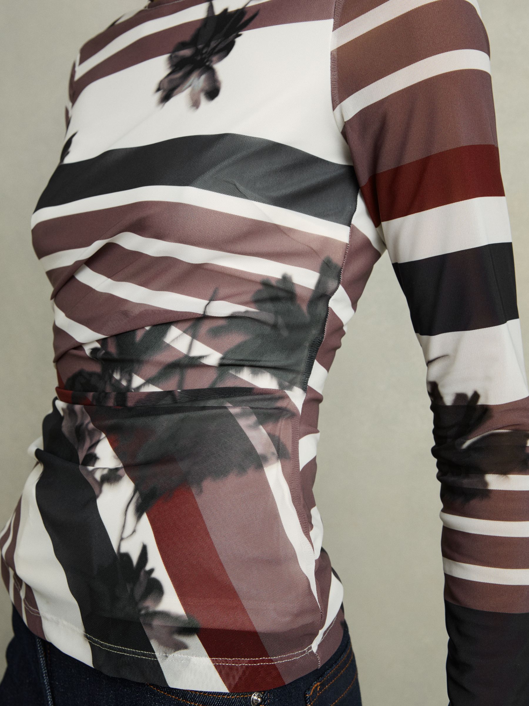 Ruched Abstract Stripe Top in Burgundy - Image 4 of 6