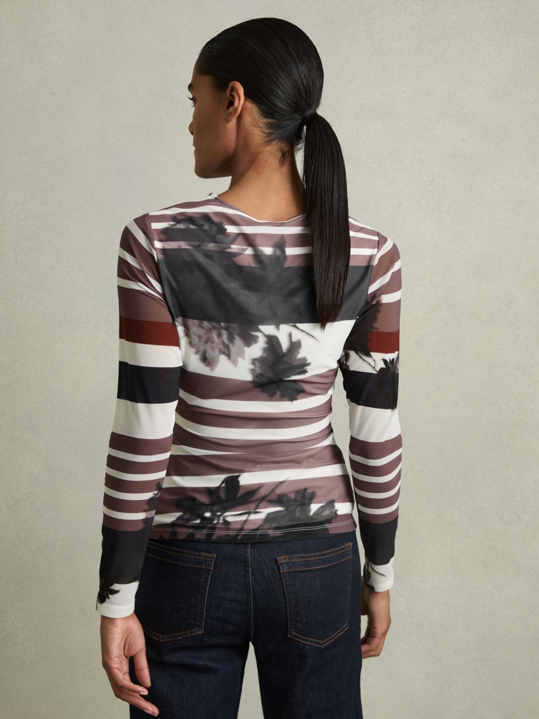 Ruched Abstract Stripe Top in Burgundy - Image 5 of 6