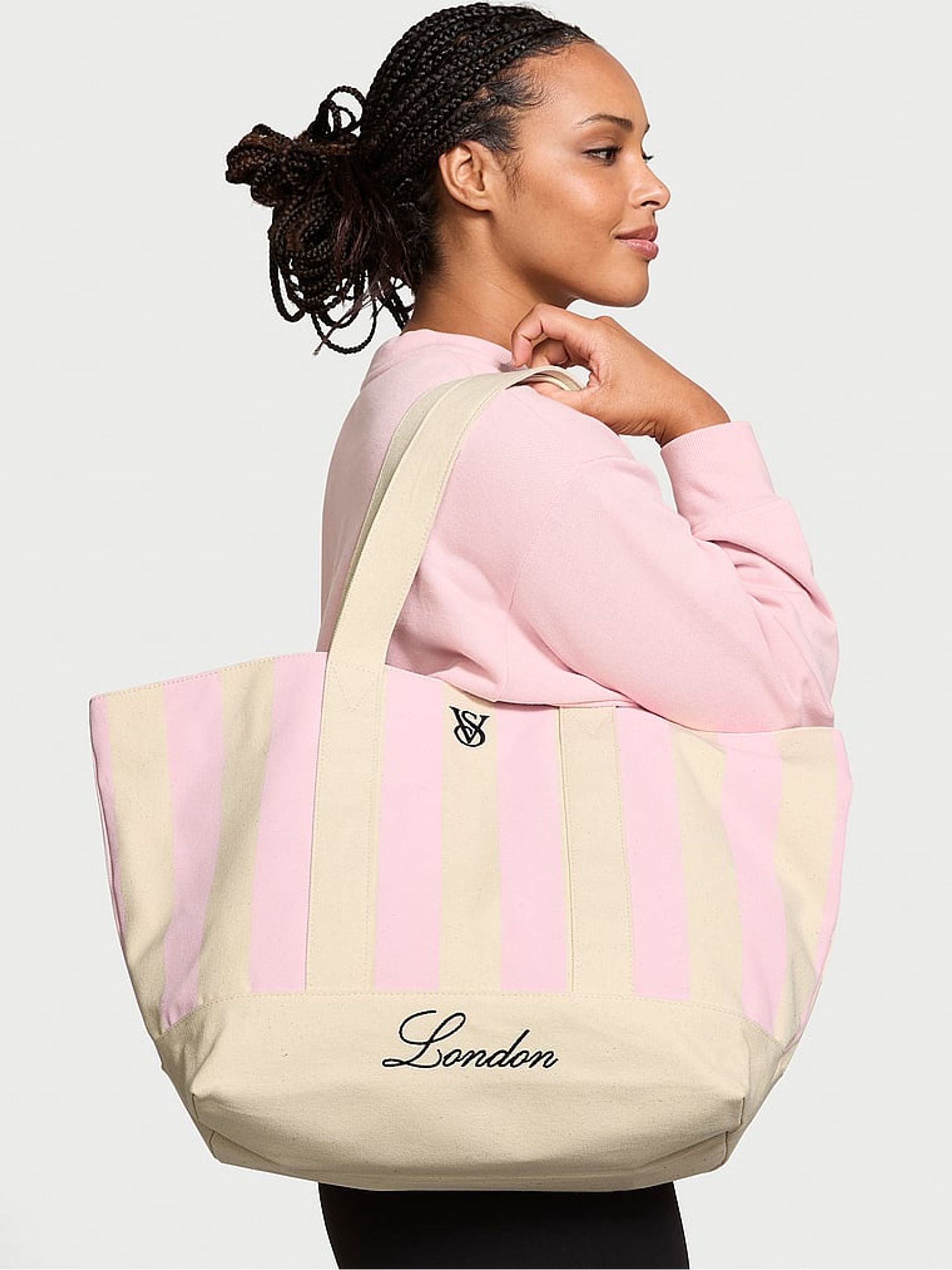 Pink Iconic Stripe London Tote Bag - Image 1 of 4 Pink Iconic Stripe London Tote Bag - Image 1 of 4
