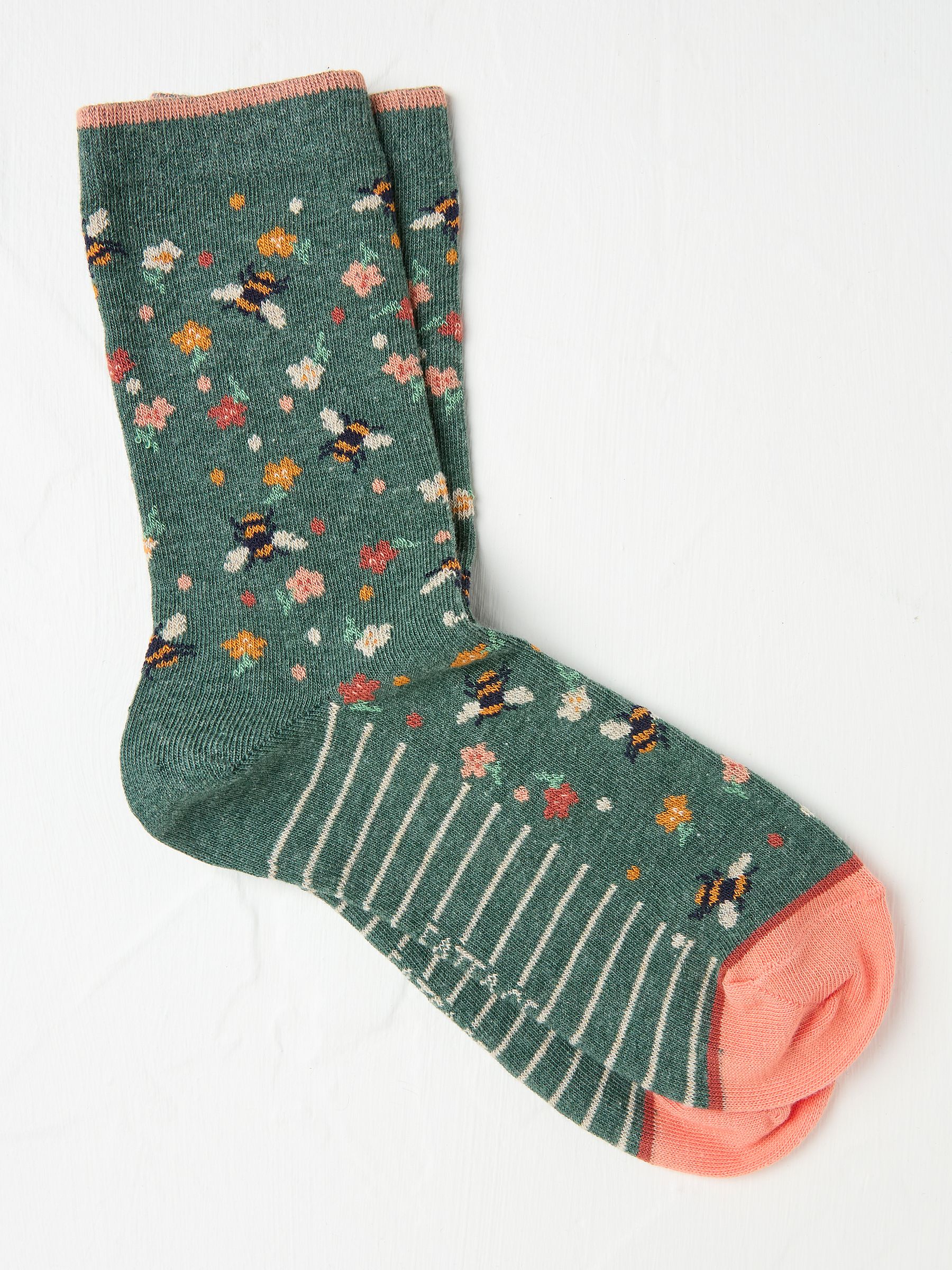 Green Bee Floral Socks - Image 1 of 2 Green Bee Floral Socks - Image 1 of 2