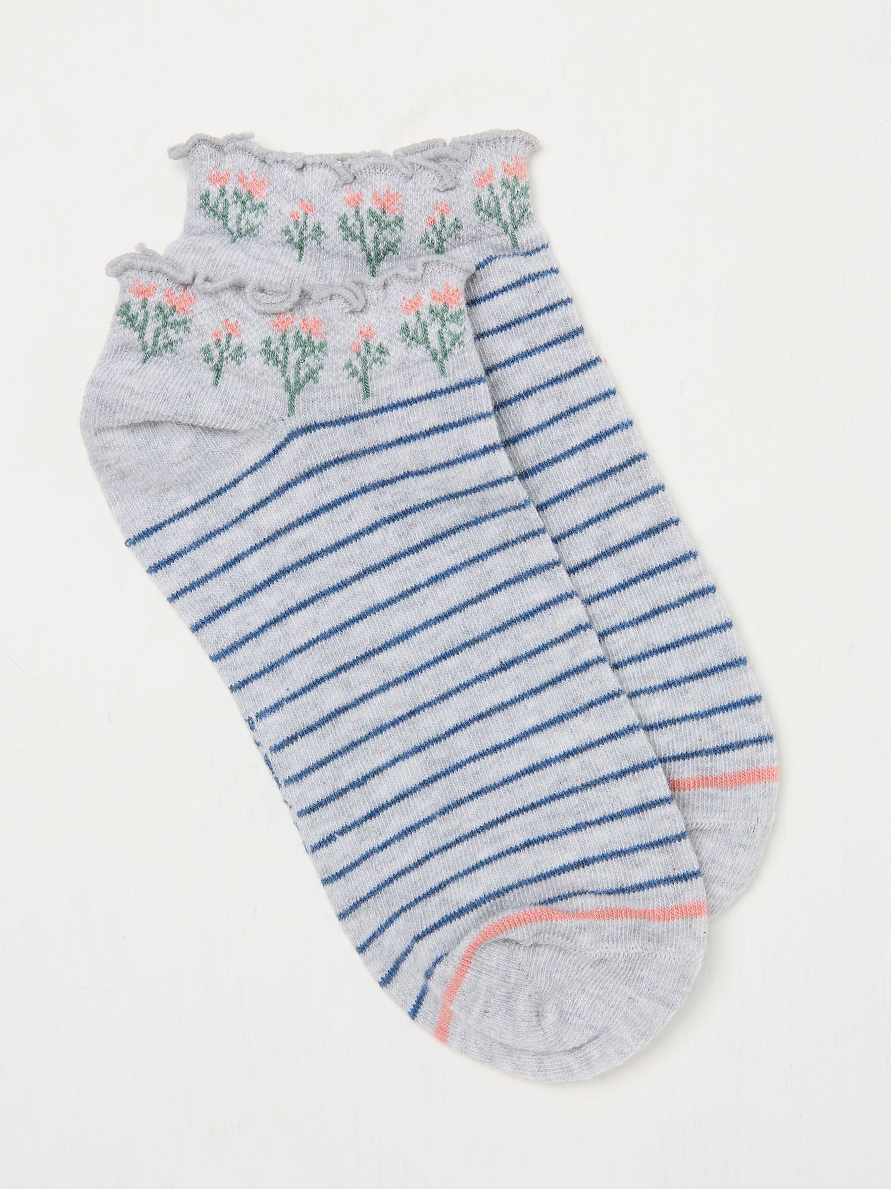 Grey Floral Women's Trainer Socks - Image 1 of 2