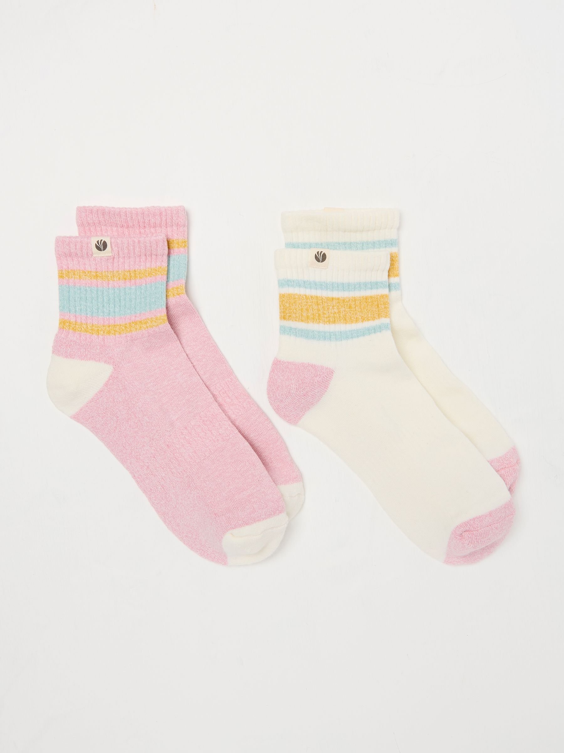 White & Pink 2 Pack Women's Sports Socks - Image 1 of 2