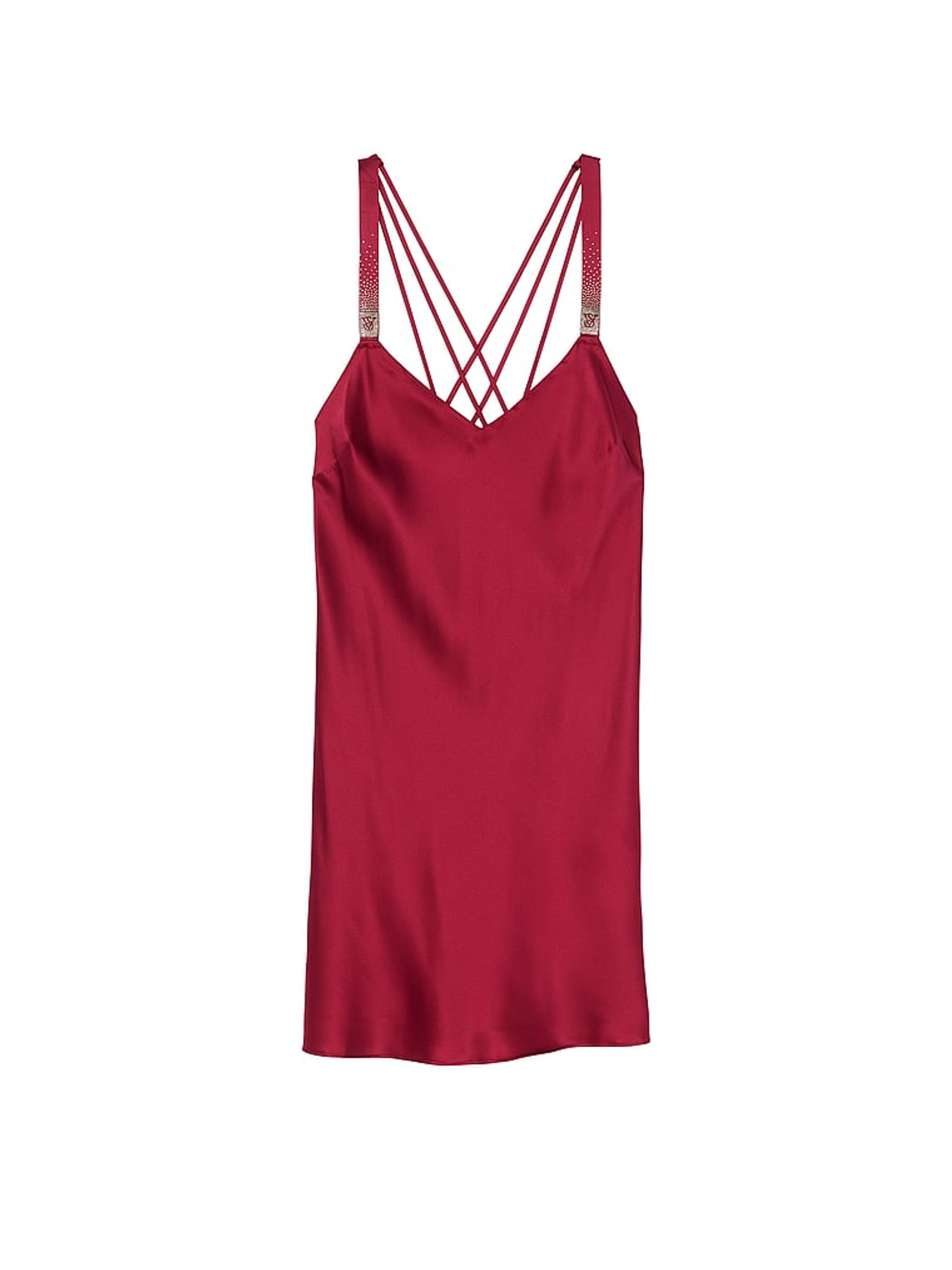 Red Lacquer Shine Strappy Back Satin Slip Dress - Image 3 of 3