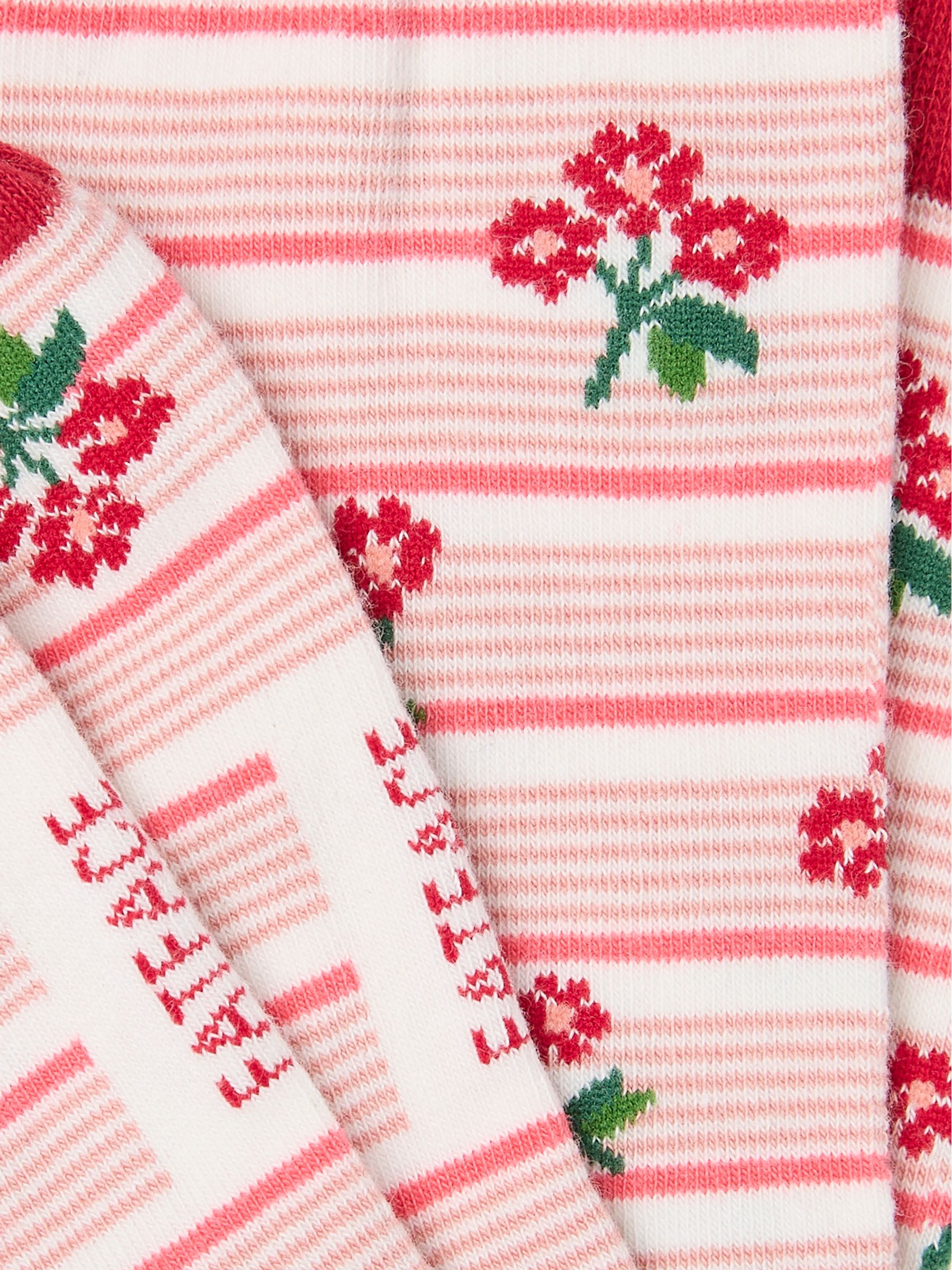 White Stripe Floral Socks - Image 2 of 2