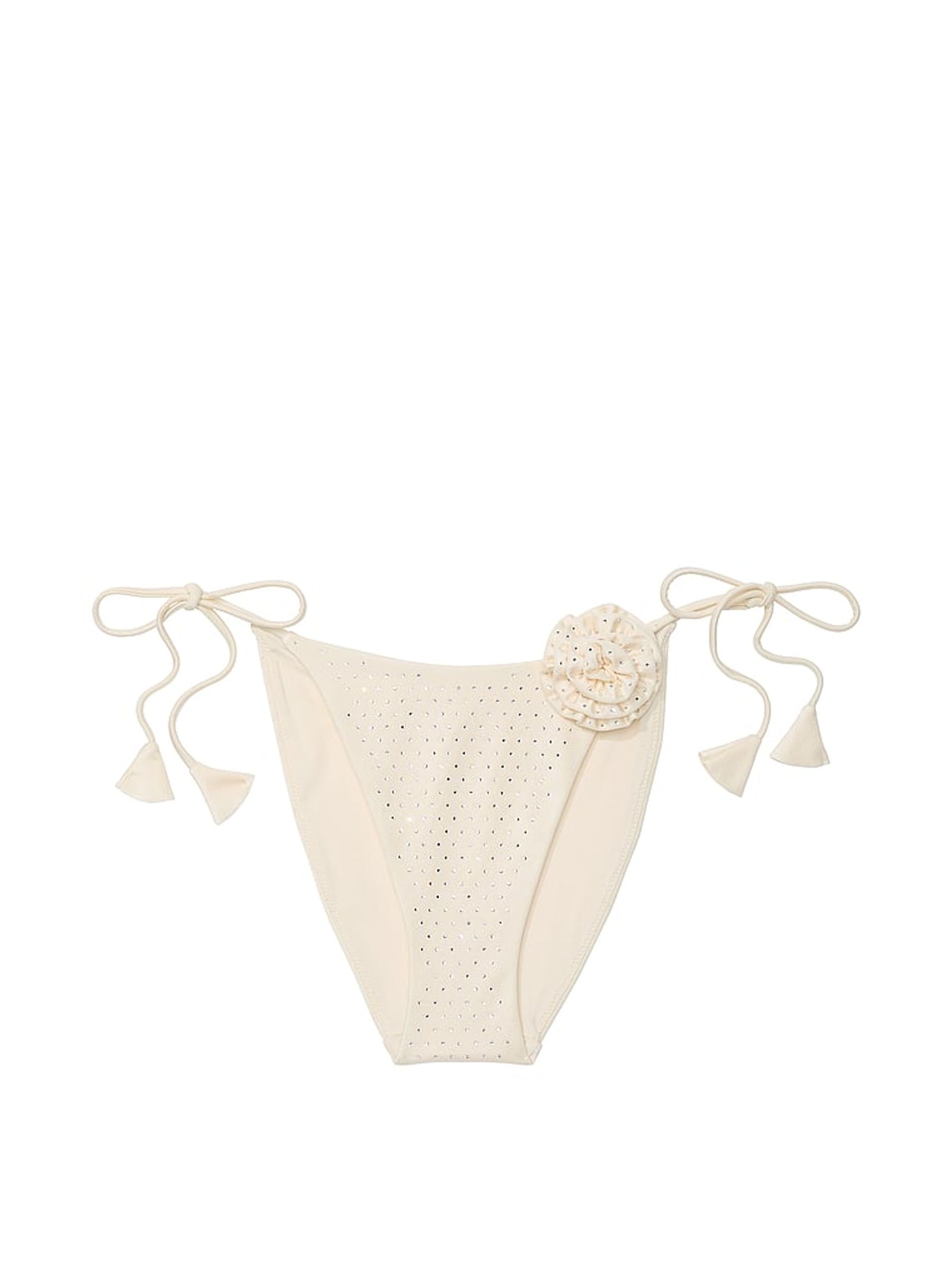 Candlelight White Diamante Tie Side Rosette Bikini Bottoms - Image 4 of 4