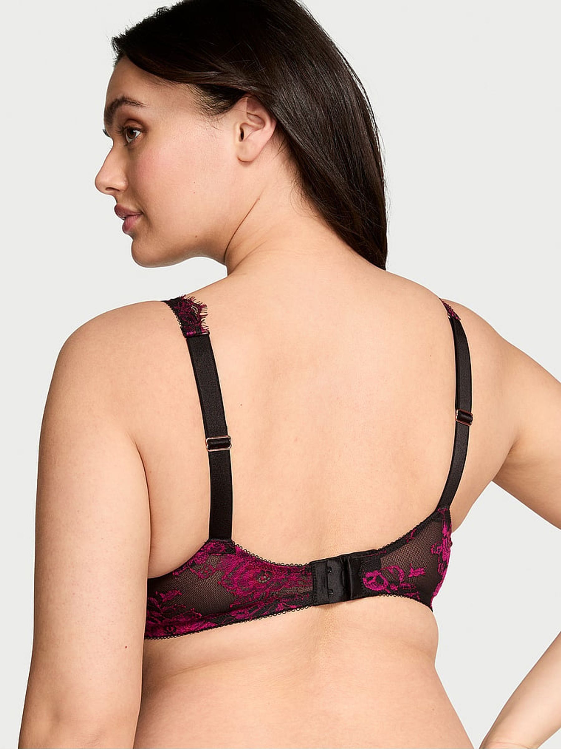Black & Pink Full Cup Support Rose Lace Unlined Bra - Image 2 of 3