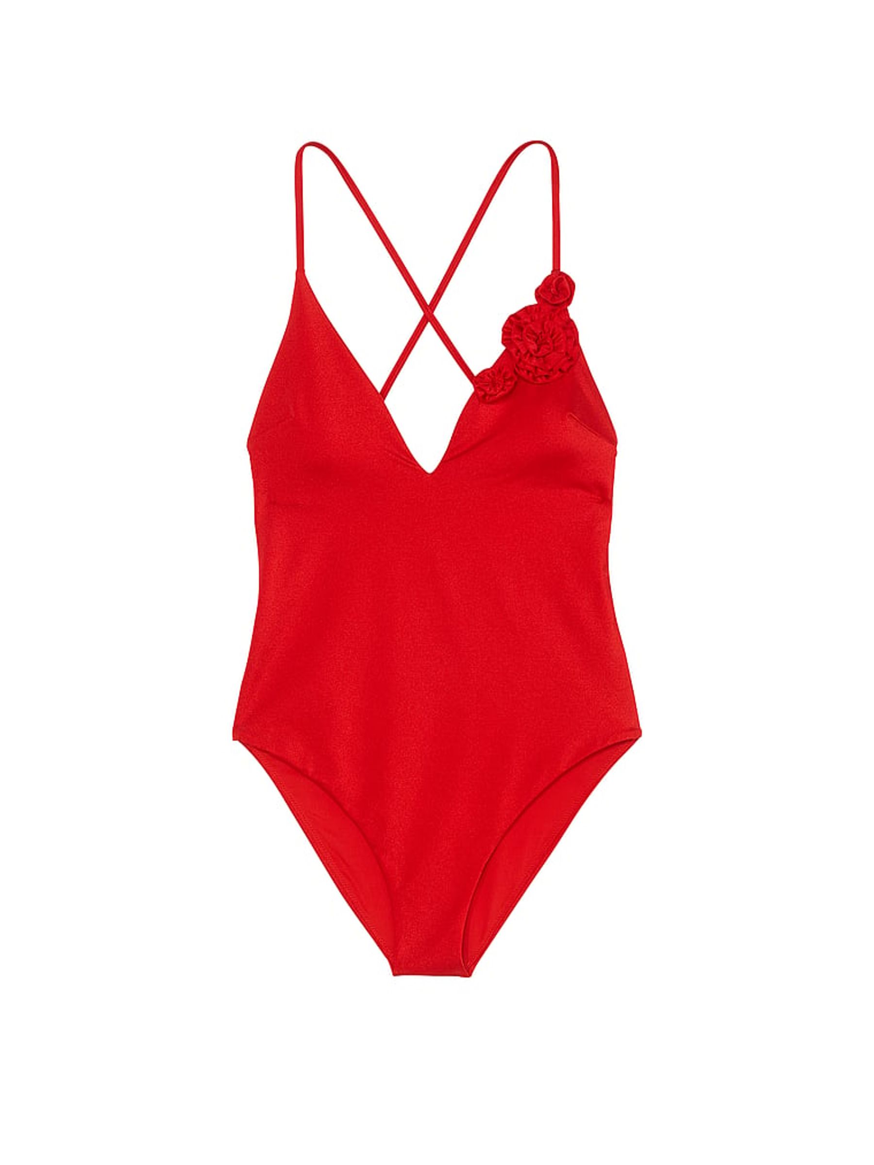Vermillion Red Rosette Plunge Swimsuit - Image 3 of 3