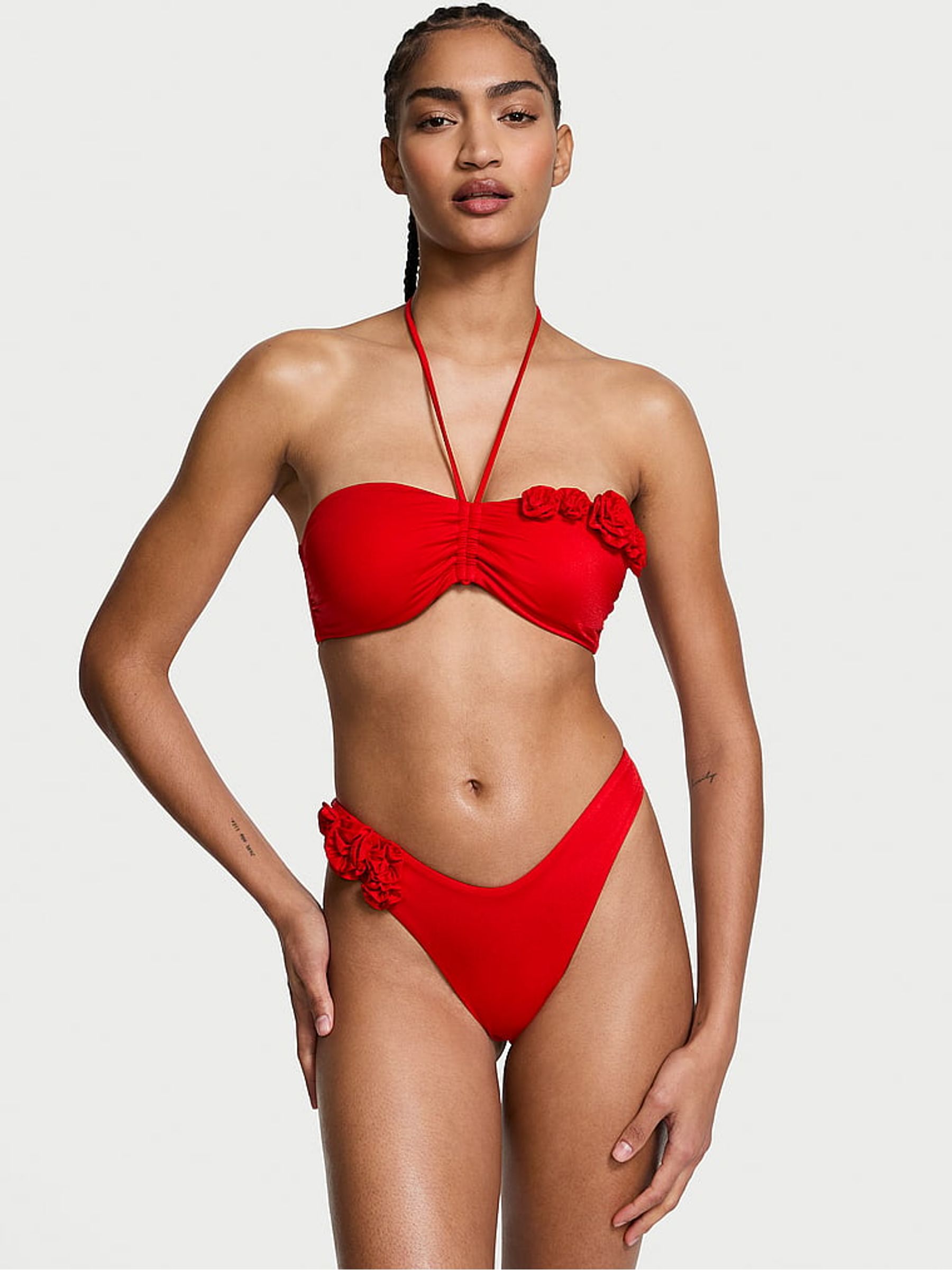 Vermillion Red Bandeau Rosette Bikini Top - Image 3 of 4
