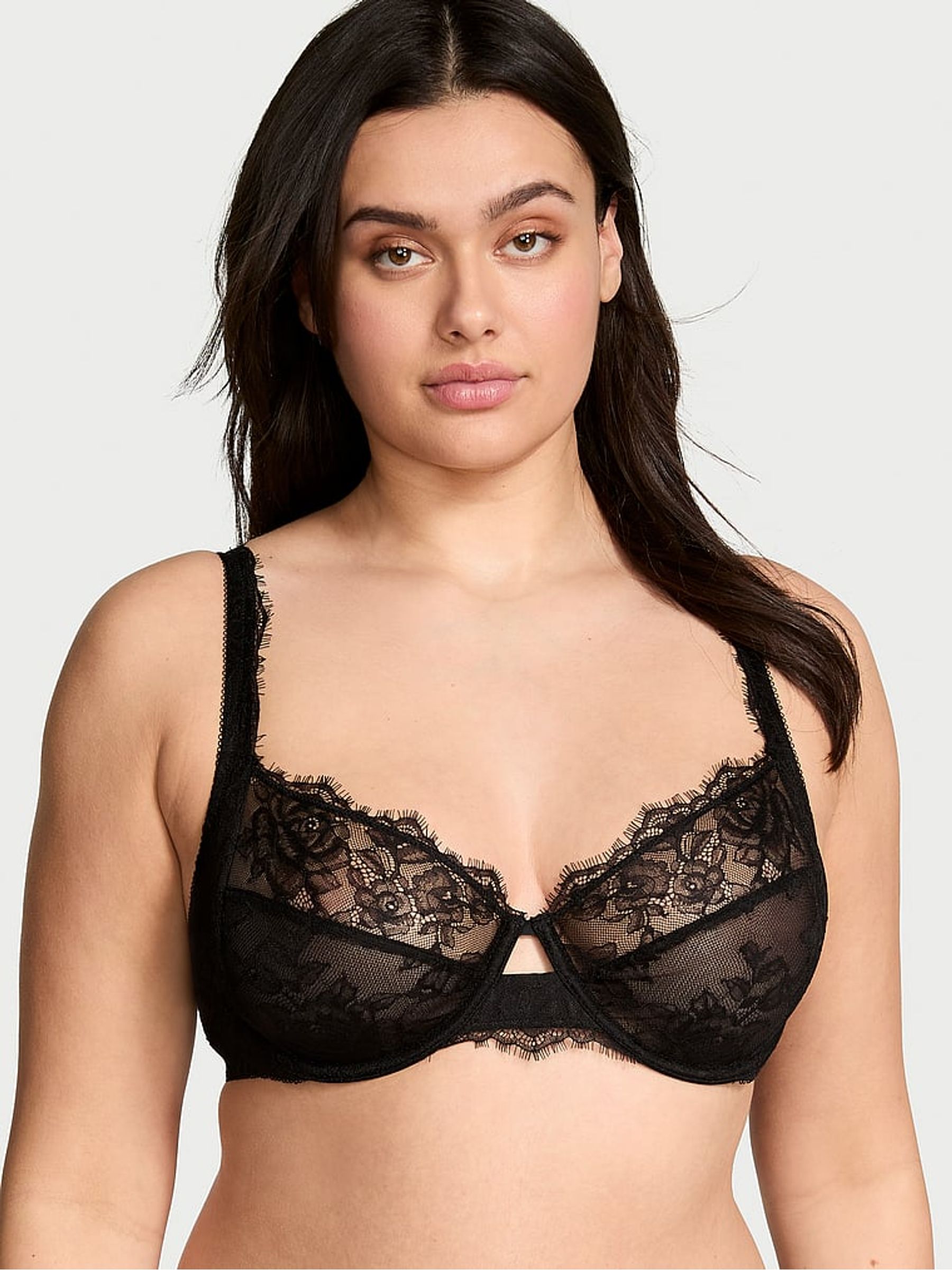 Black Full Cup Support Rose Lace Unlined Bra Victoria's Secret UK