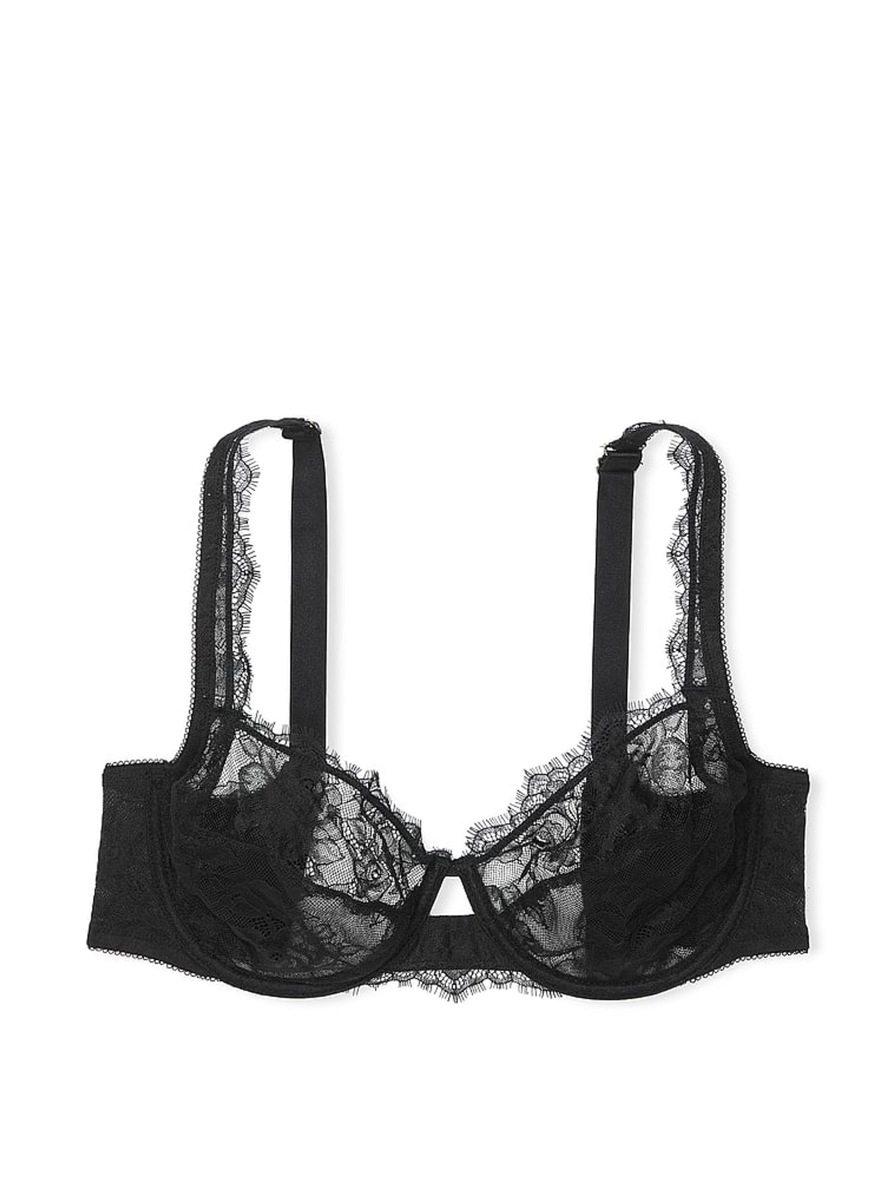 Black Full Cup Support Rose Lace Unlined Bra - Image 3 of 3