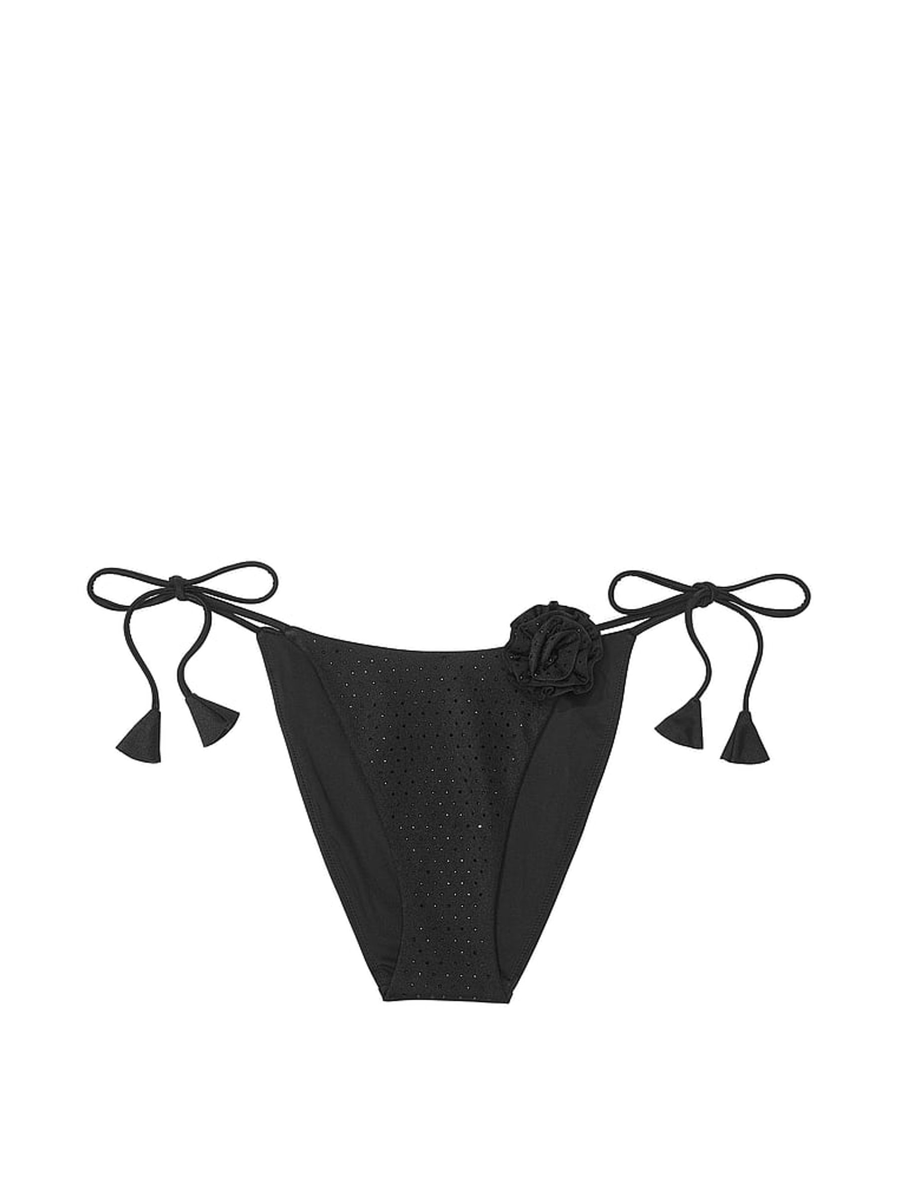Black Diamante Tie Side Rosette Bikini Bottoms - Image 4 of 4