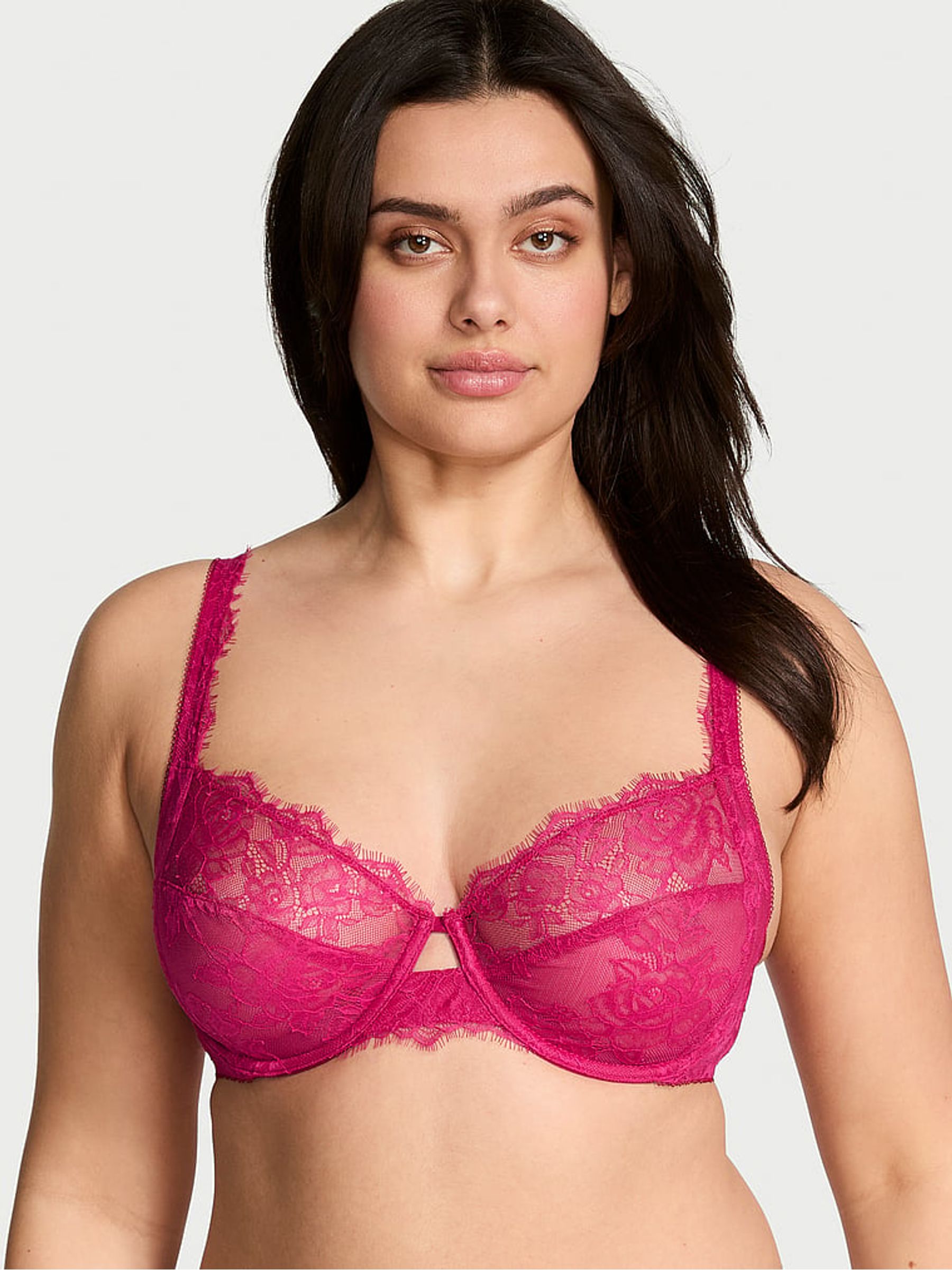Cherry Blossom Pink Full Cup Support Rose Lace Unlined Bra - Image 1 of 3