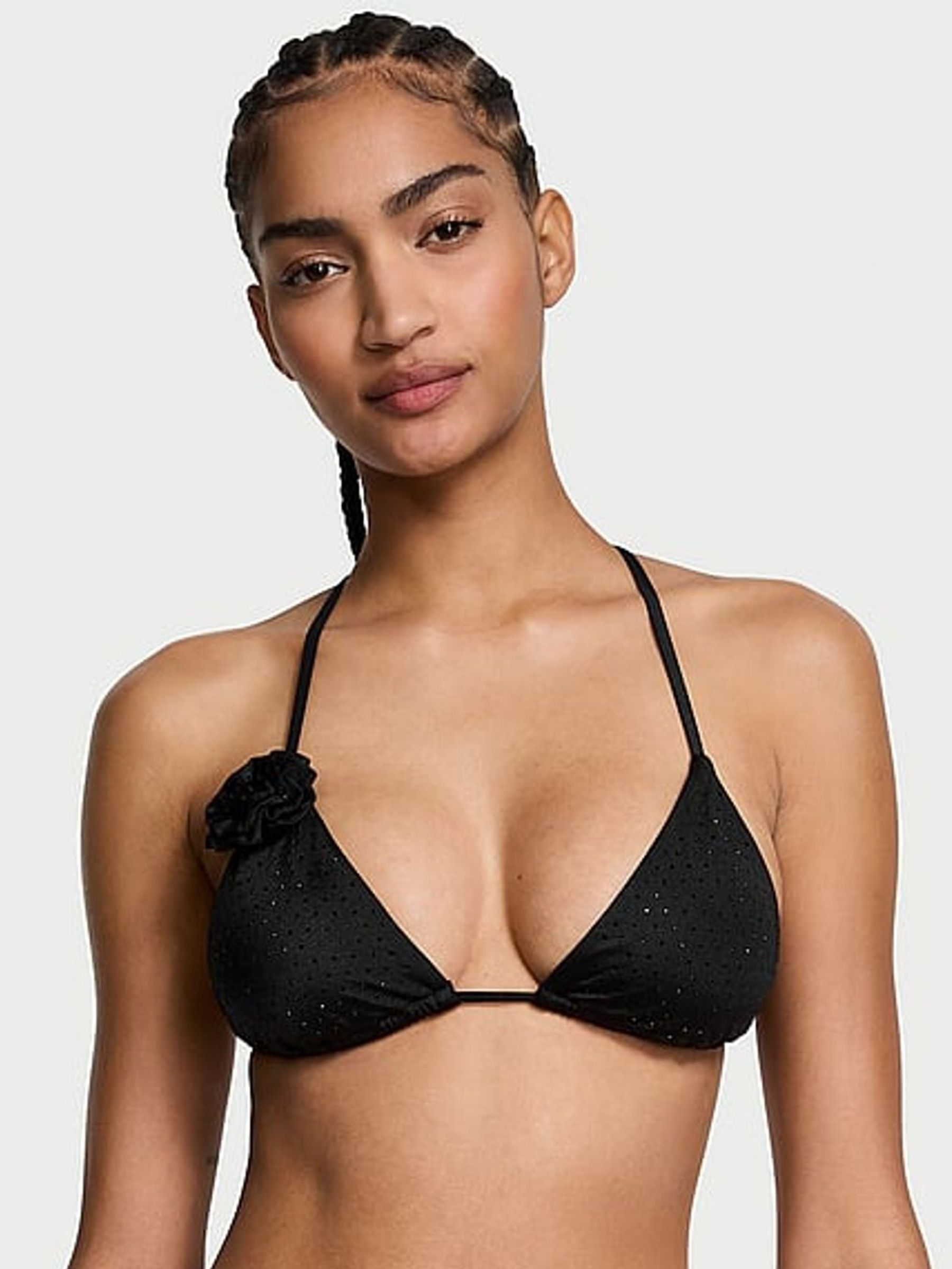 Black Diamante Triangle Rosette Bikini Top - Image 1 of 4
