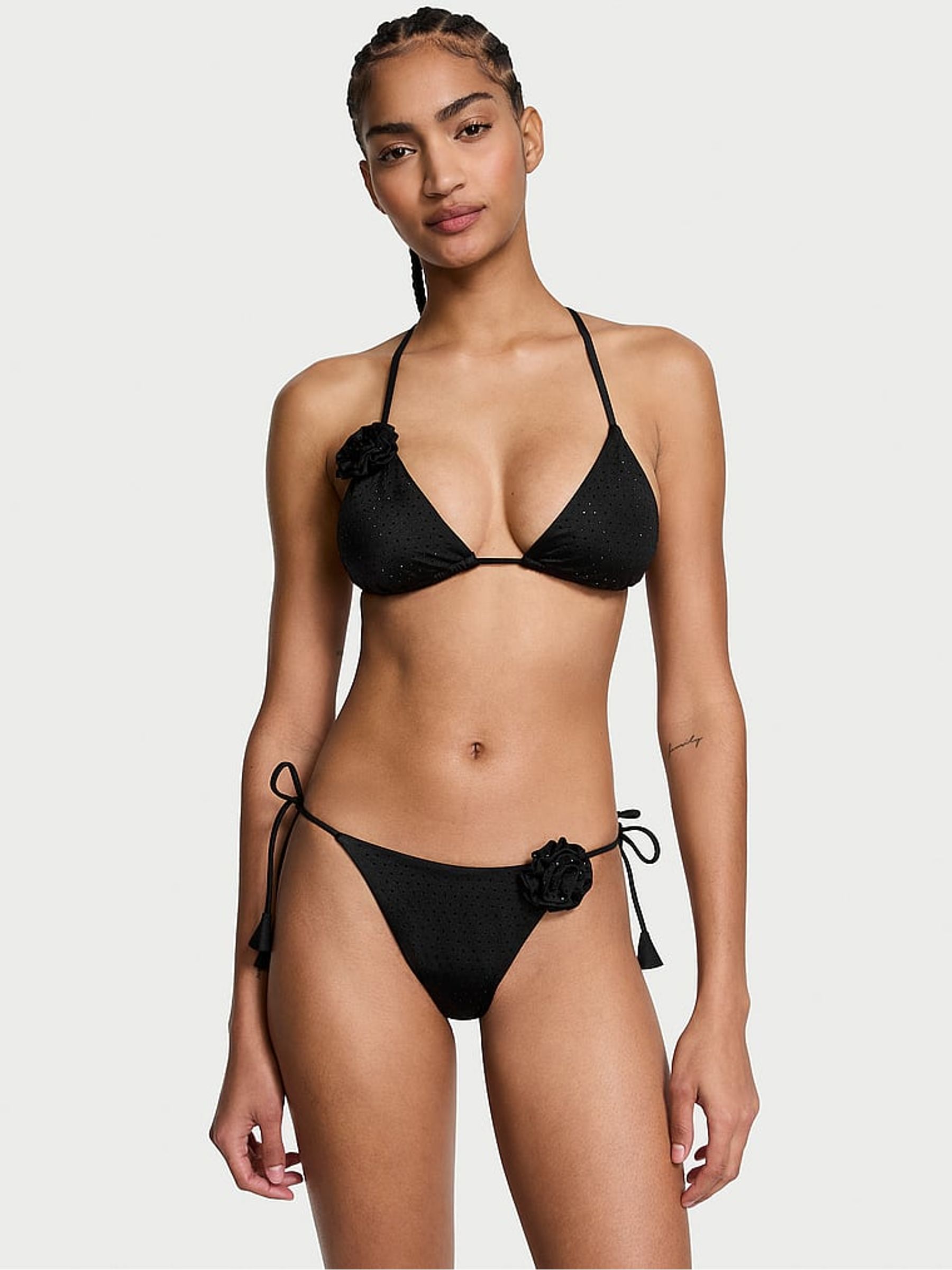 Black Diamante Triangle Rosette Bikini Top - Image 3 of 4