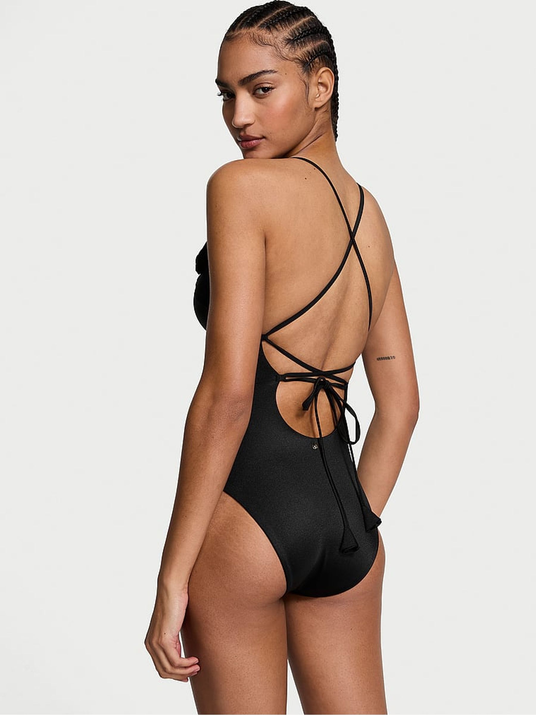 Black Rosette Plunge Swimsuit - Image 2 of 3