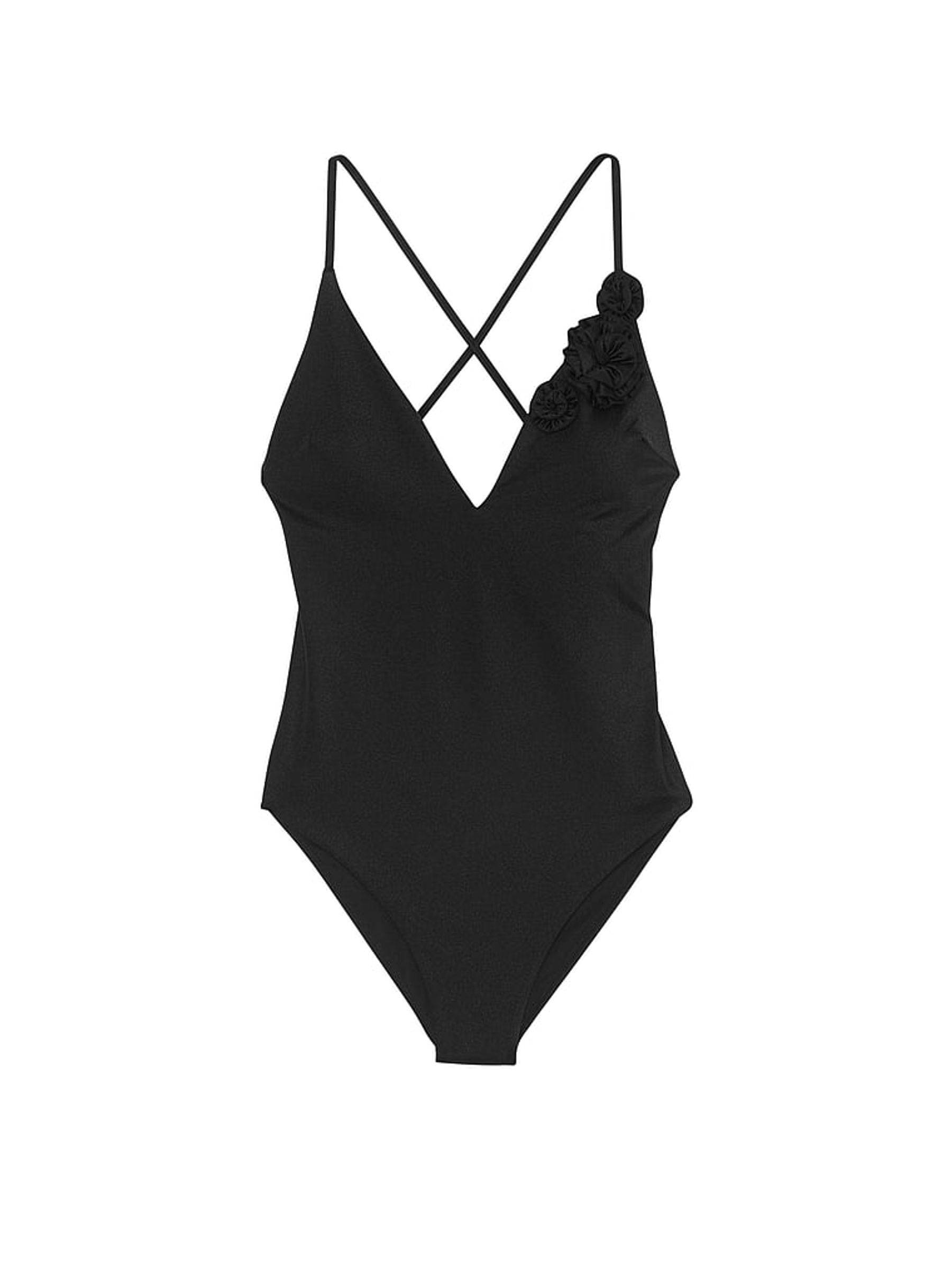 Black Rosette Plunge Swimsuit - Image 3 of 3