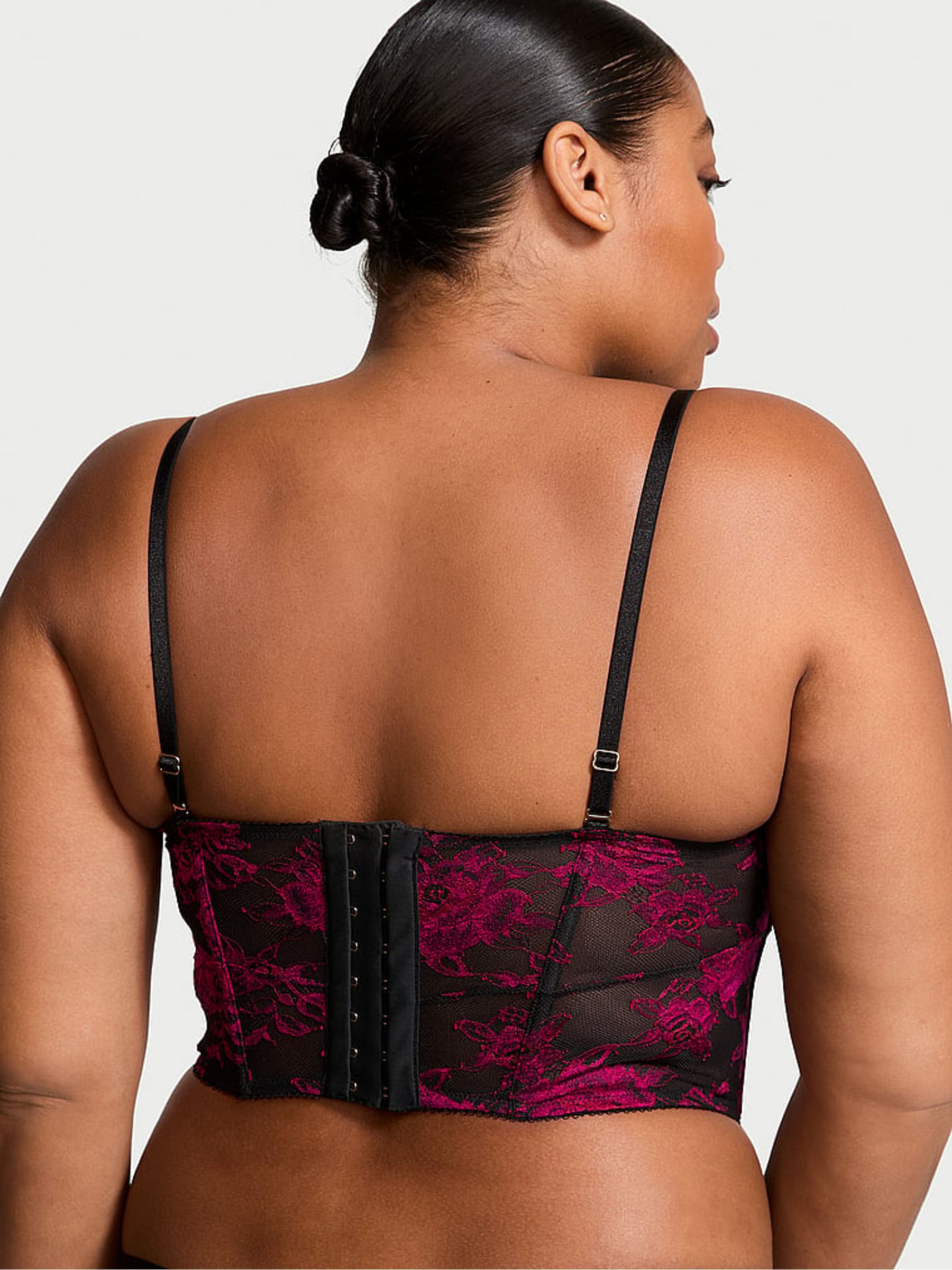 Black & Pink Rose Lace Corset Bra Top - Image 2 of 3