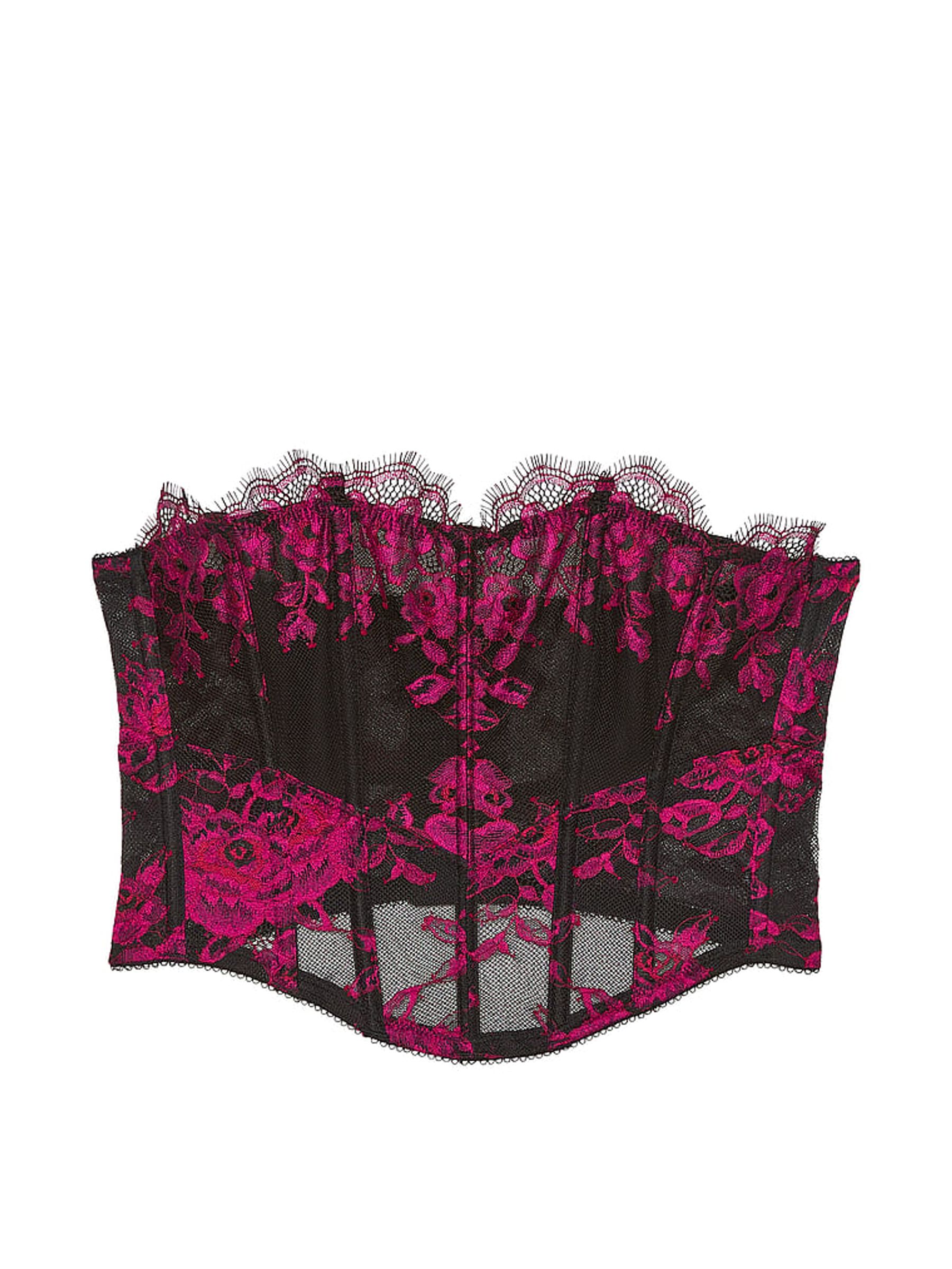 Black & Pink Rose Lace Corset Bra Top - Image 3 of 3