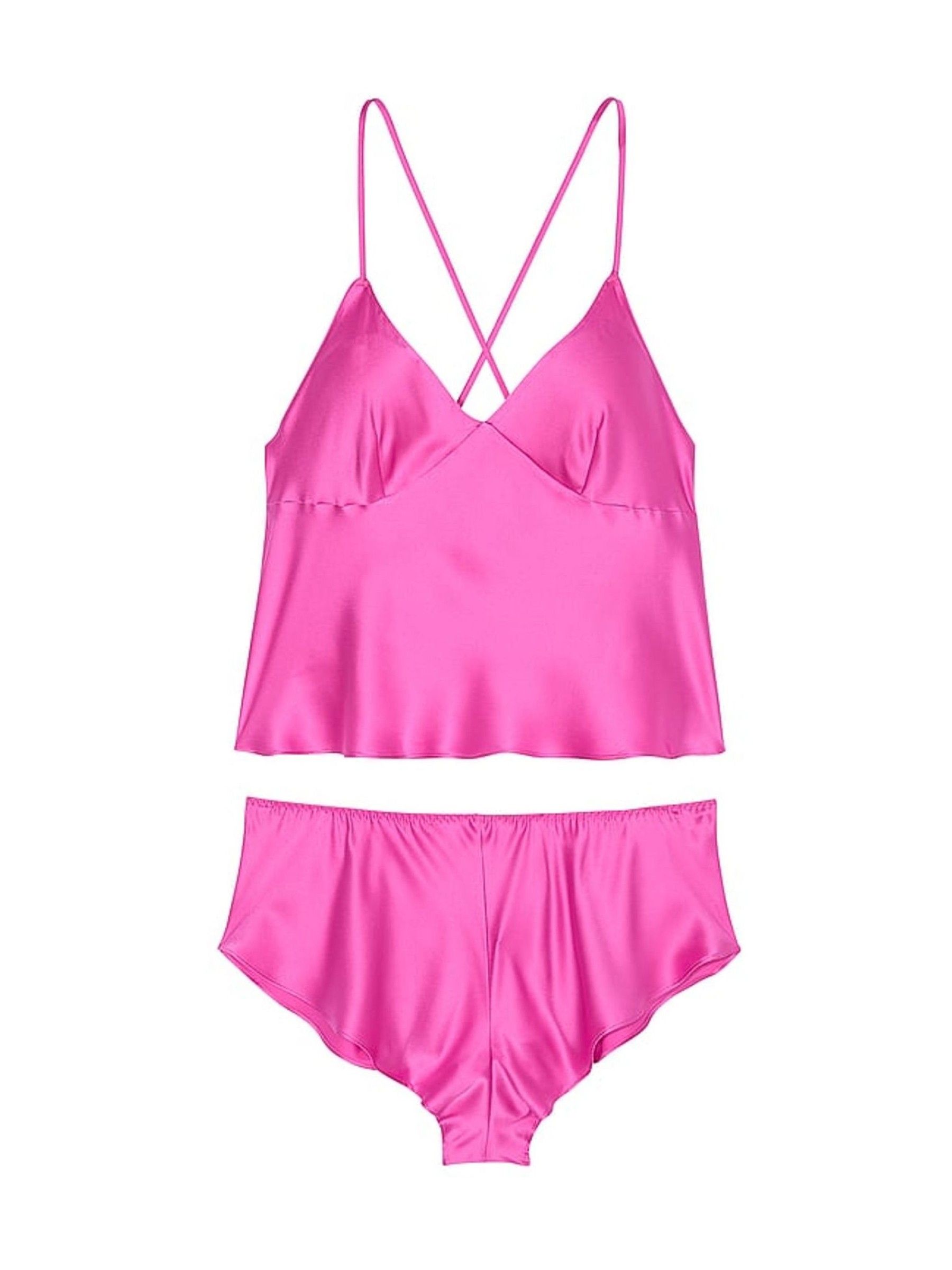 New Peony Pink Satin Open Back Cami Set - Image 3 of 3