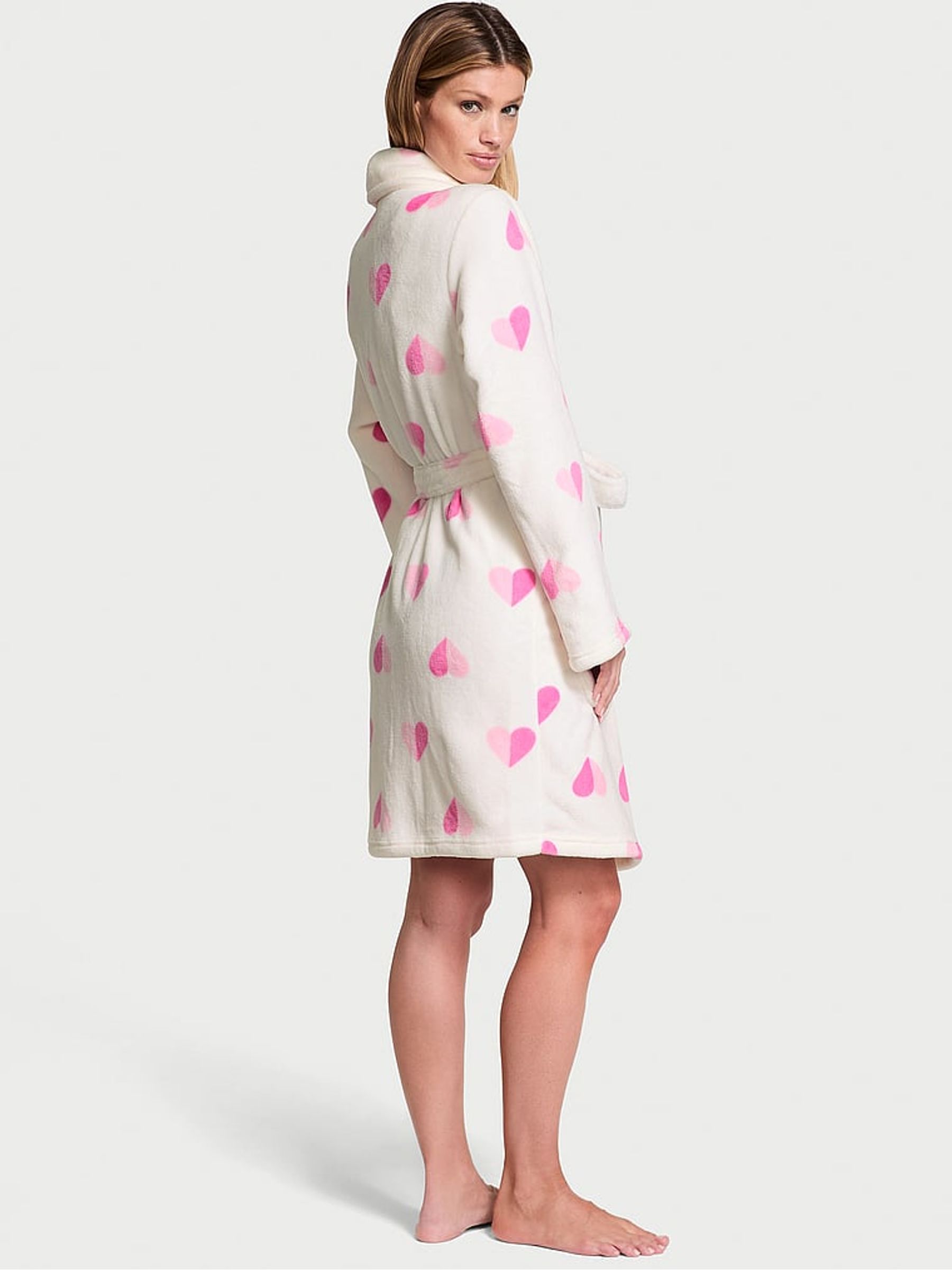 Coconut White & Pink Hearts Cosy Short Dressing Gown - Image 2 of 3