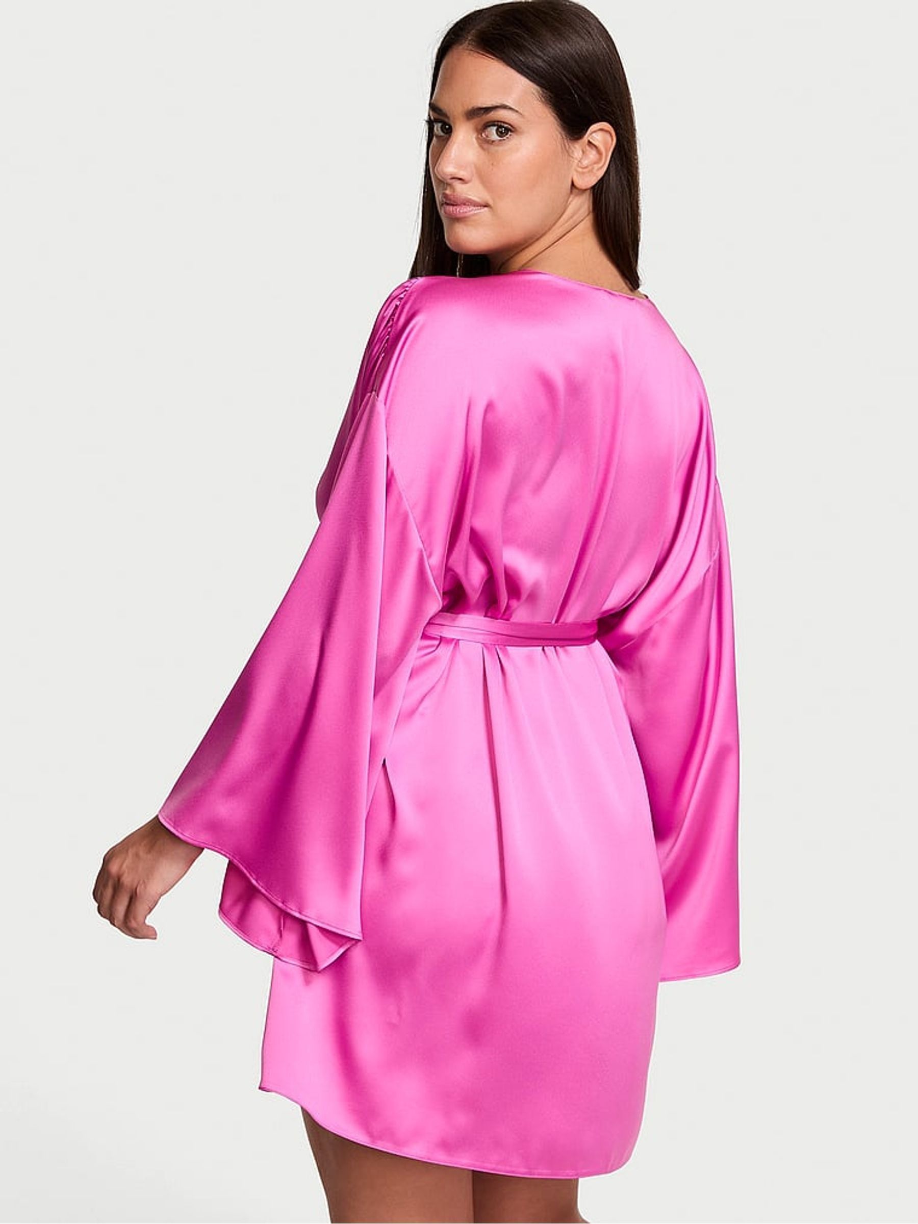 New Peony Pink Satin Short Robe - Image 2 of 3