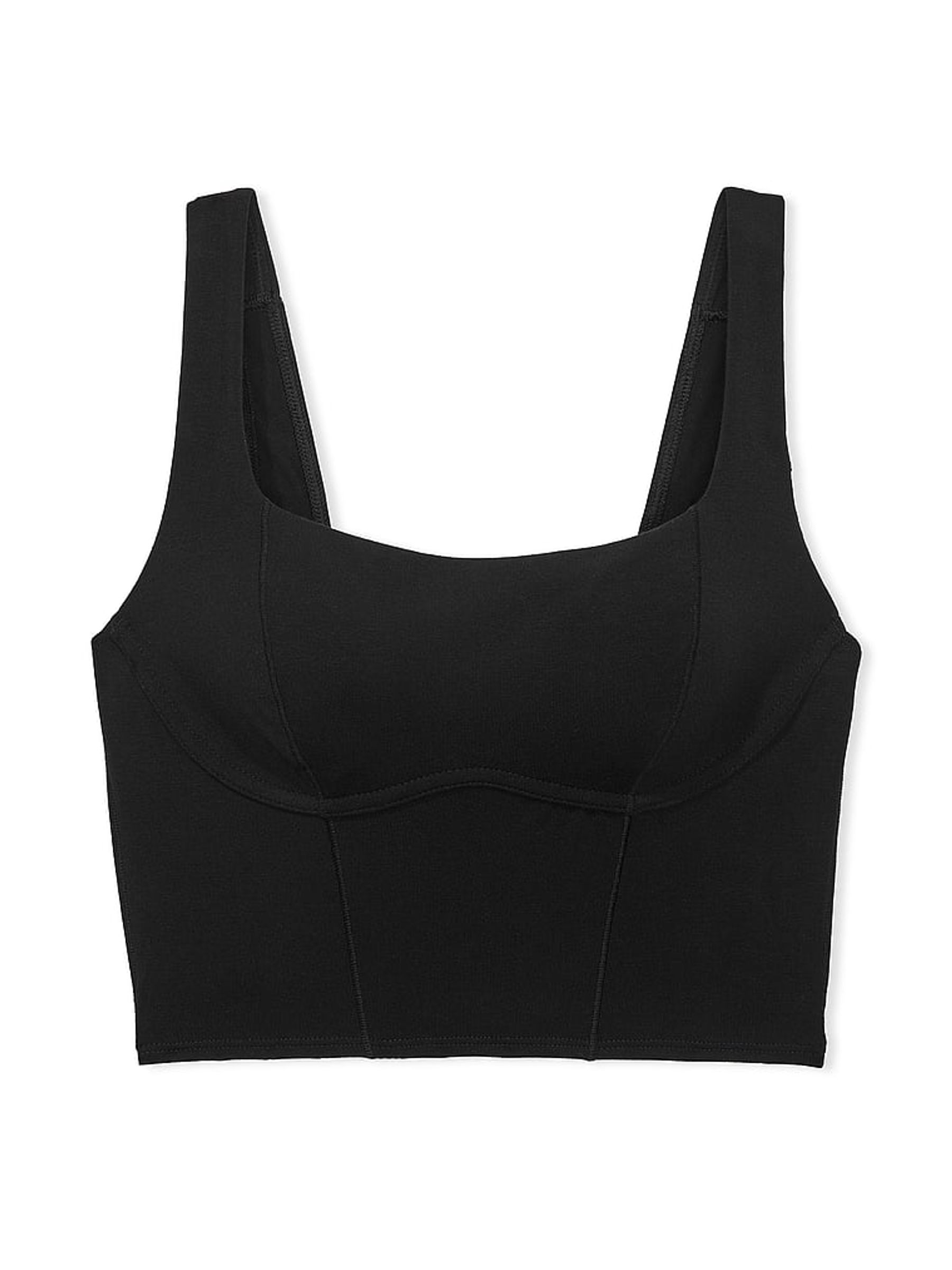 Pure Black Shine Cotton Scoop Sports Bra Top - Image 3 of 4