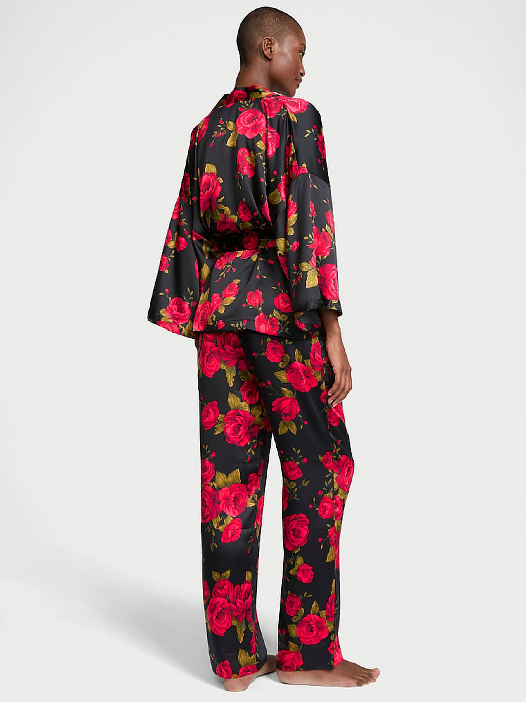 Black Glamorous Rose Satin Short Robe - Image 2 of 3