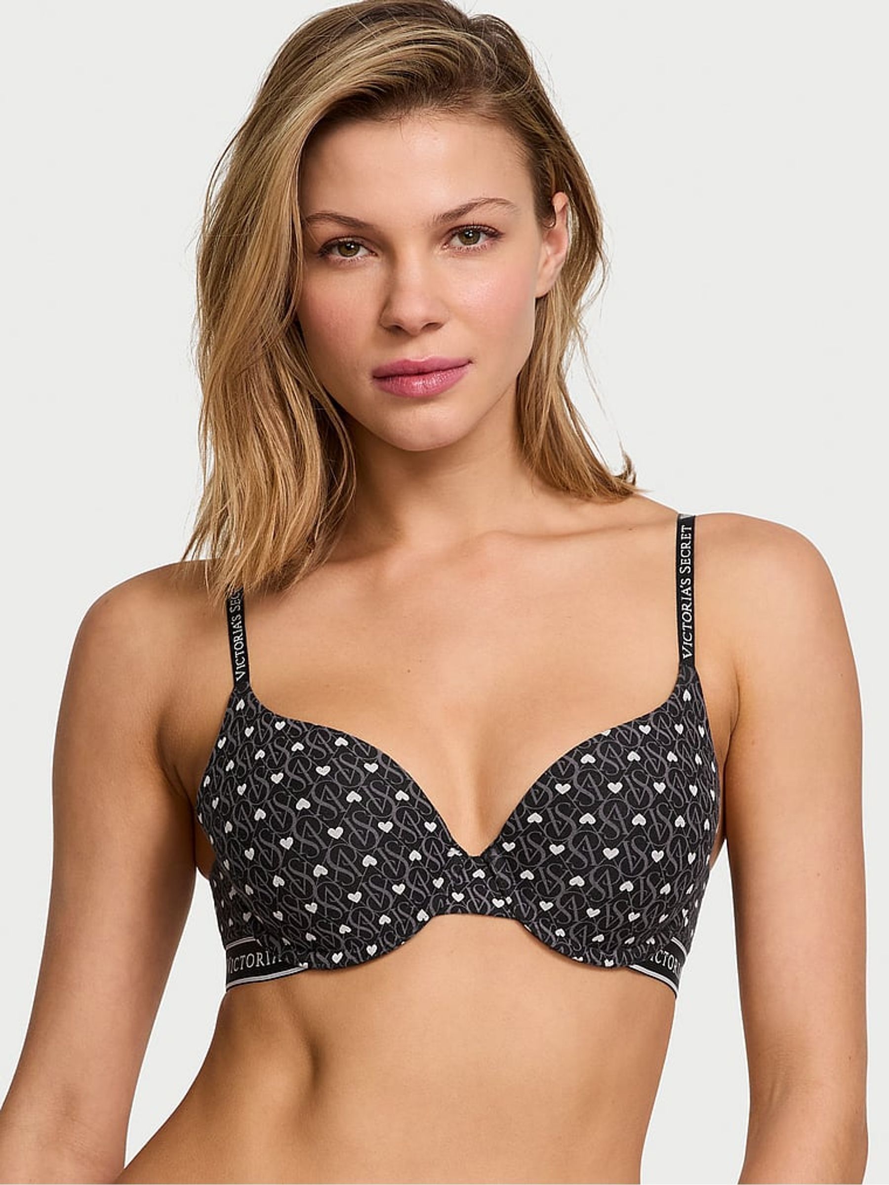 Black VS Heart Lockup Full Cup Push Up Bra - Image 1 of 3