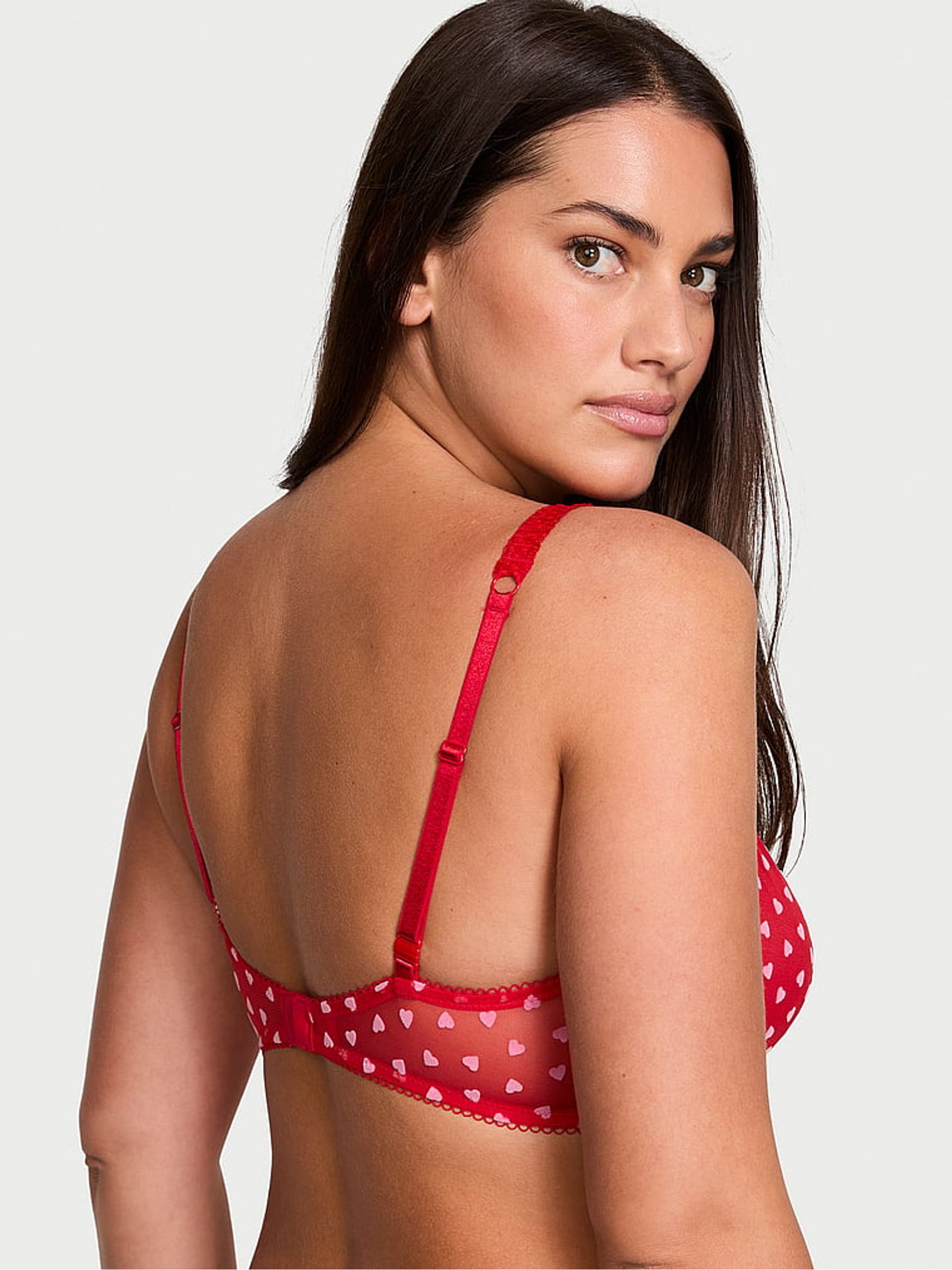 Vermillion Red Hearts Flocked Unlined Demi Bra - Image 2 of 3