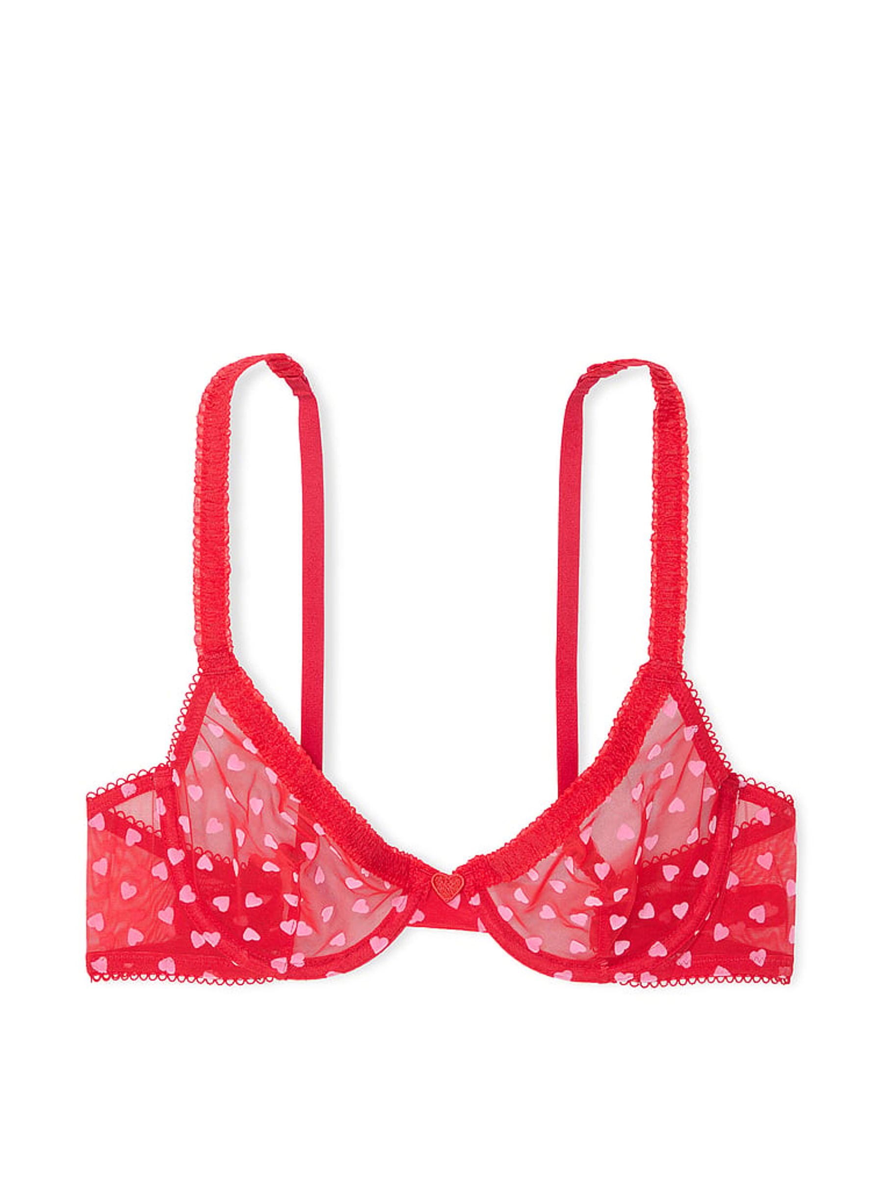 Vermillion Red Hearts Flocked Unlined Demi Bra - Image 3 of 3