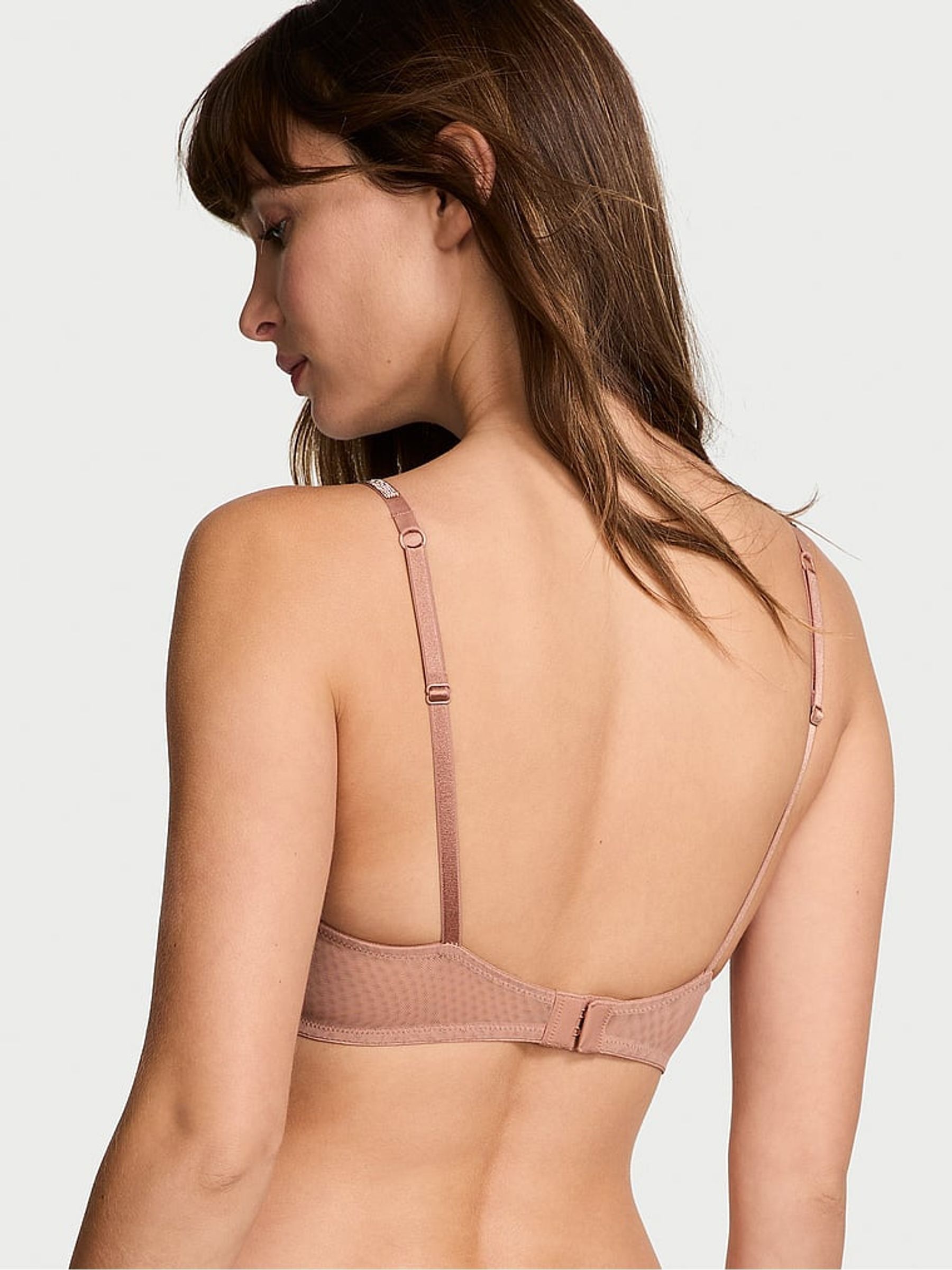 Almond Beige Nude Sheer Shine Low Cut Demi Bra - Image 2 of 4