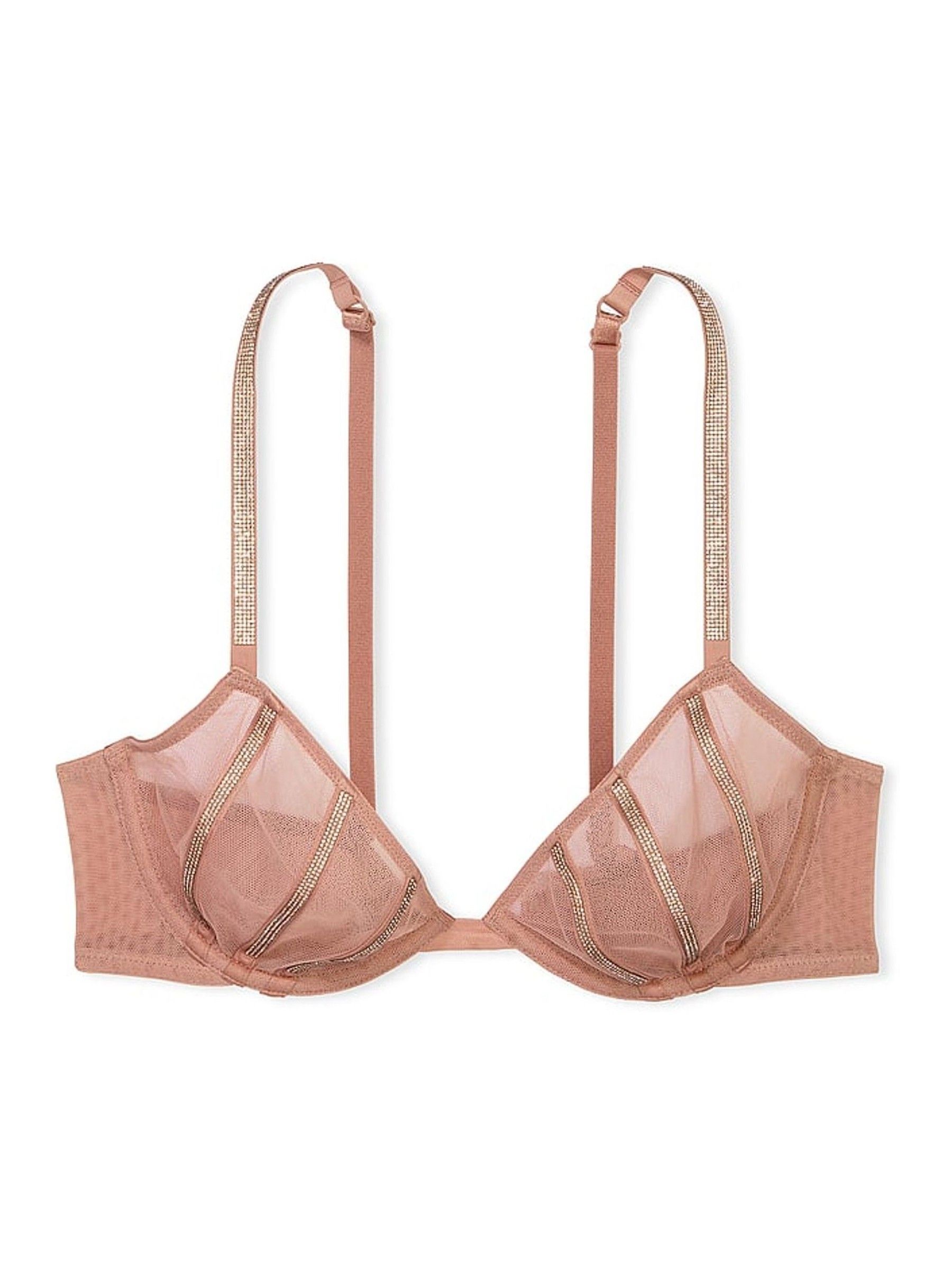 Almond Beige Nude Sheer Shine Low Cut Demi Bra - Image 3 of 4