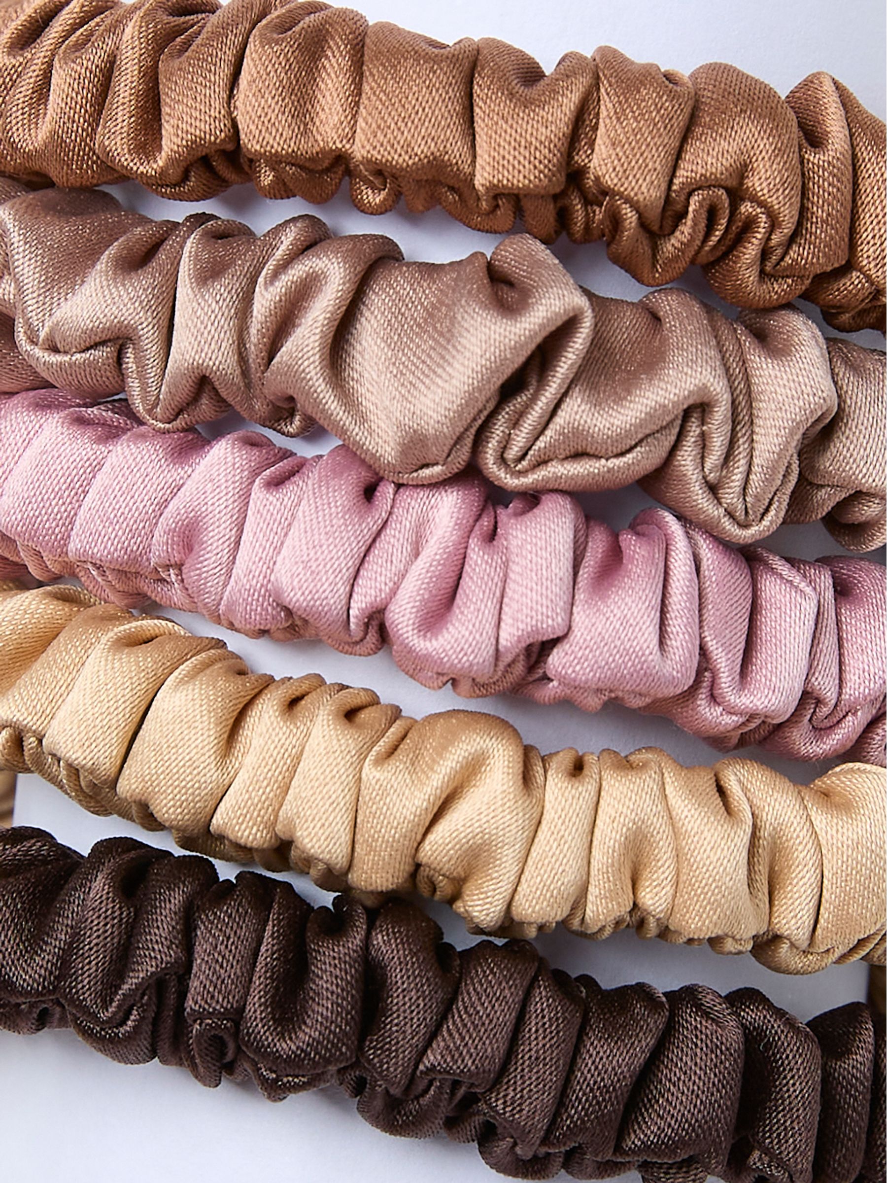 Brown Plain Satin Scrunchies 5 Pack - Image 2 of 2