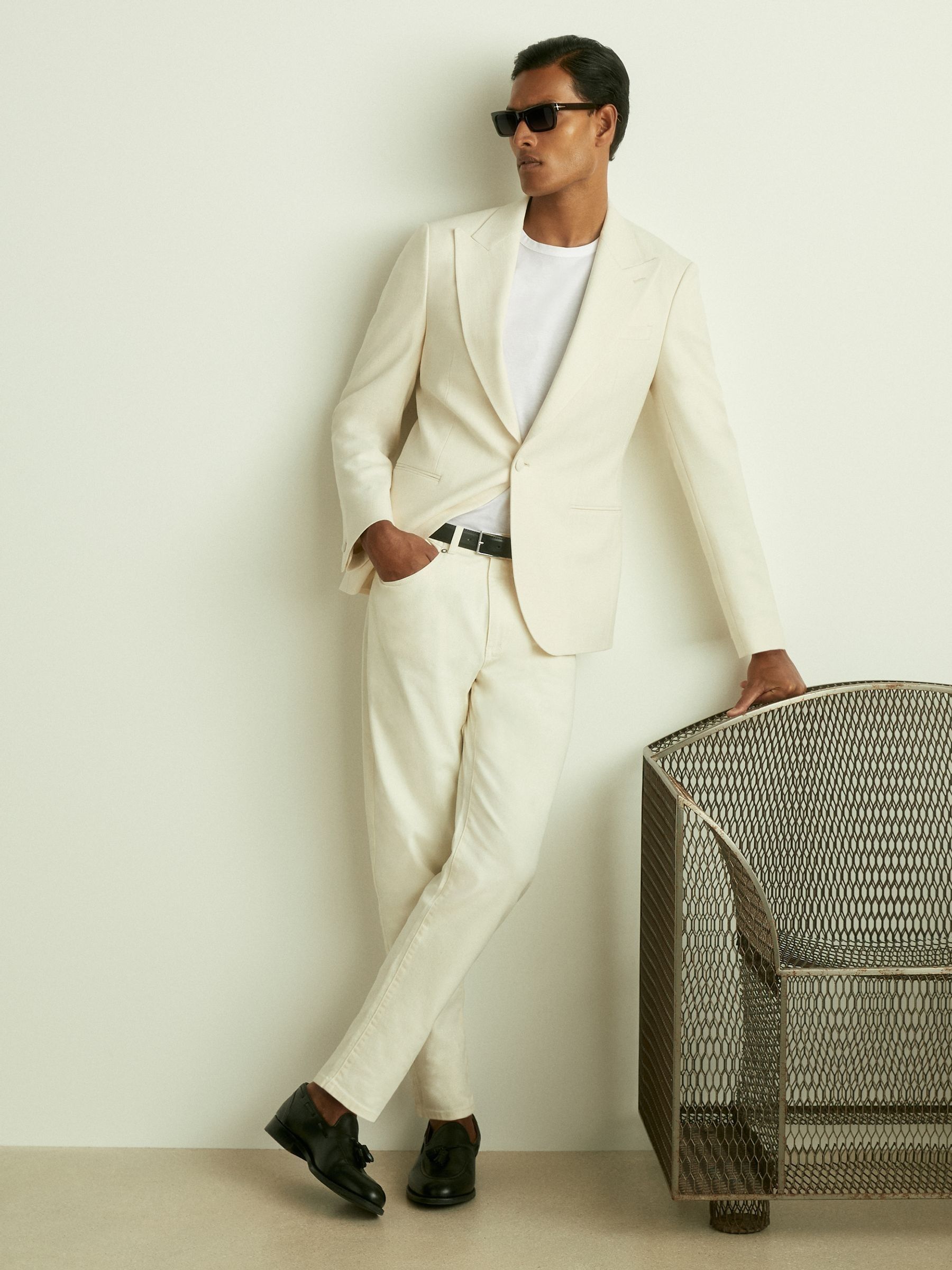 SIngle-Breasted Twill Blazer in Off White - Image 3 of 9