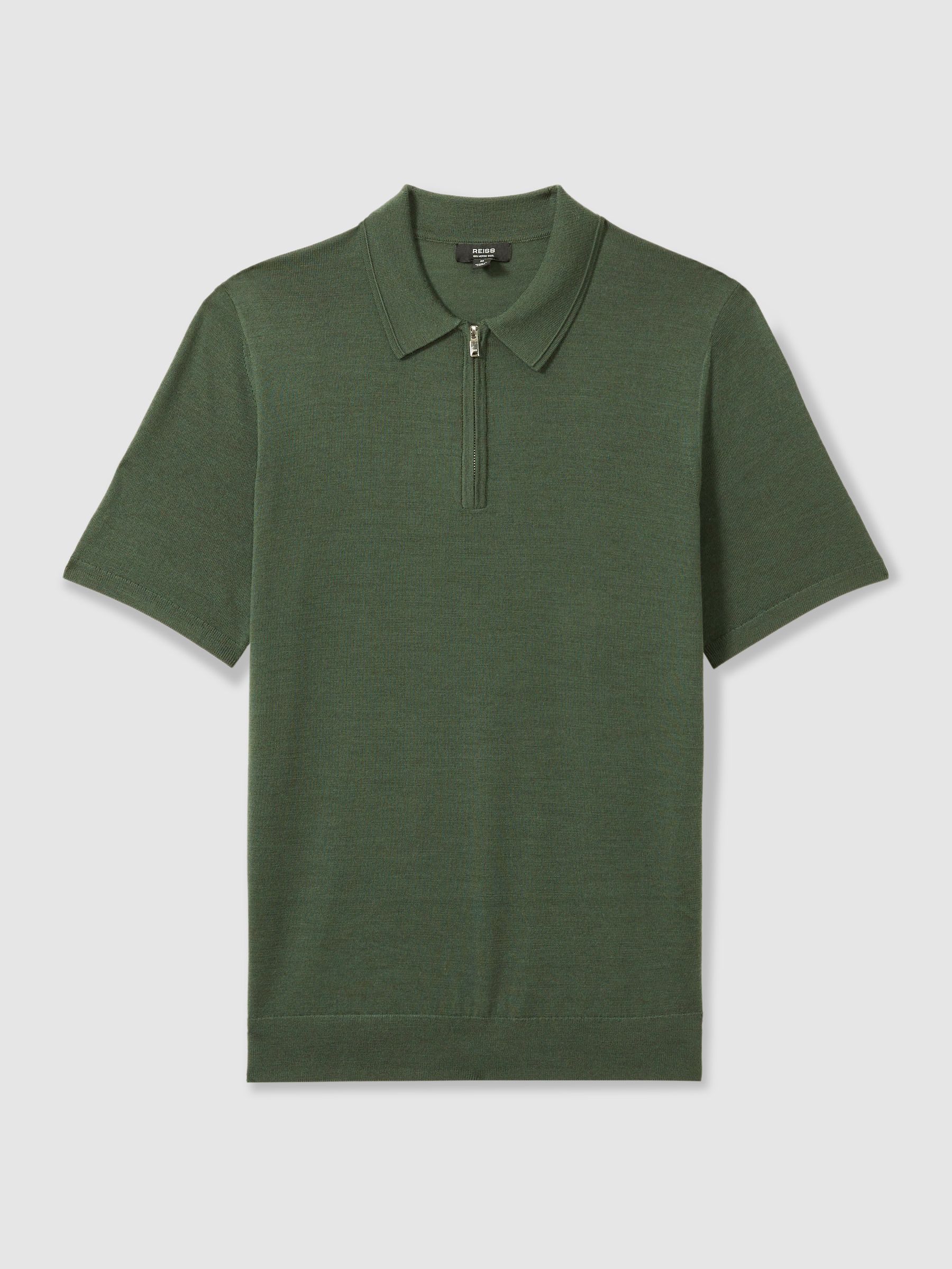 Merino Wool Half-Zip Polo Shirt in Dark Kale Green - Image 2 of 7