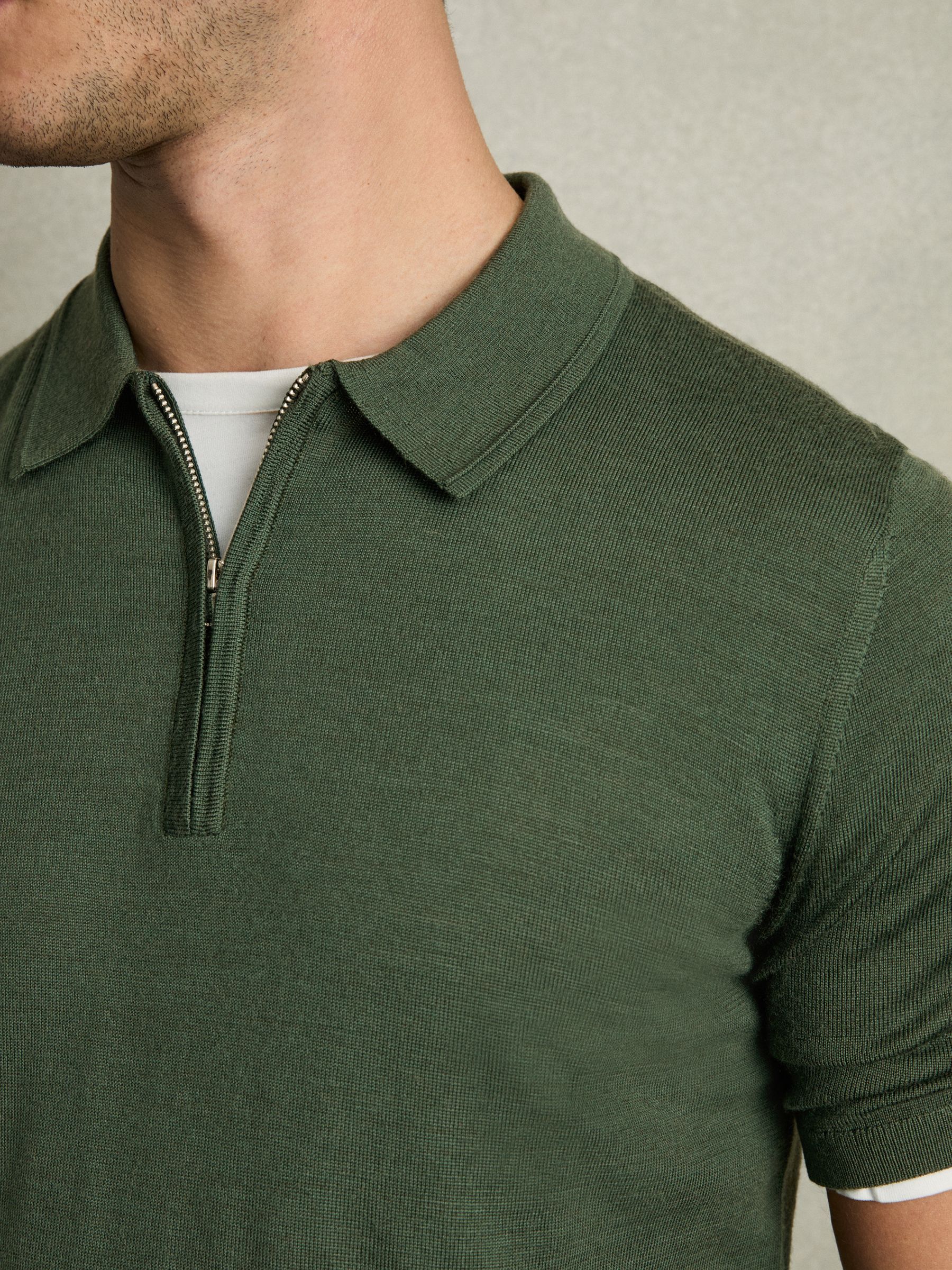 Merino Wool Half-Zip Polo Shirt in Dark Kale Green - Image 4 of 7