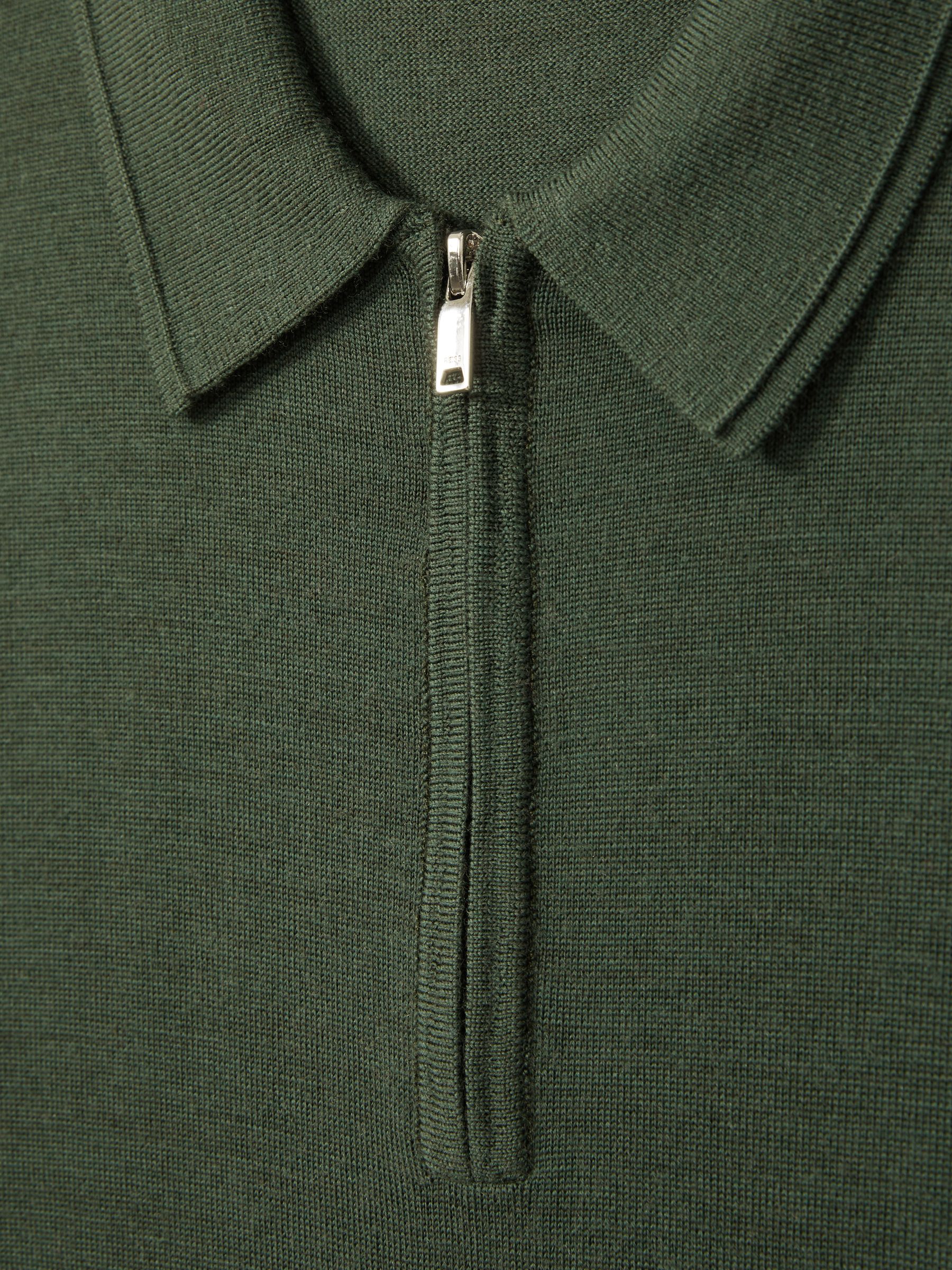 Merino Wool Half-Zip Polo Shirt in Dark Kale Green - Image 7 of 7