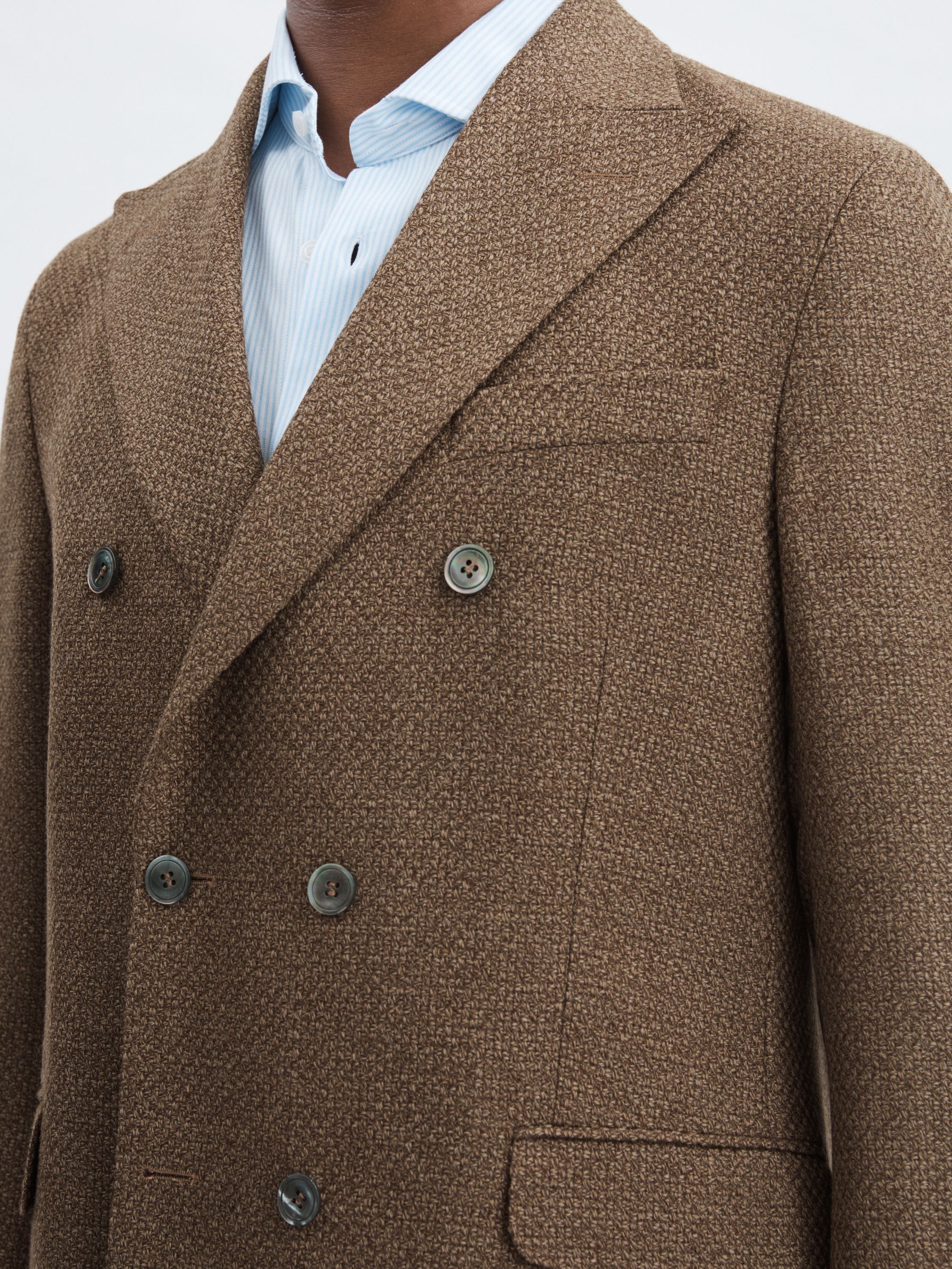 Oscar Jacobson Woven Wool Double-Breasted Blazer in Dark Brown - Image 3 of 6