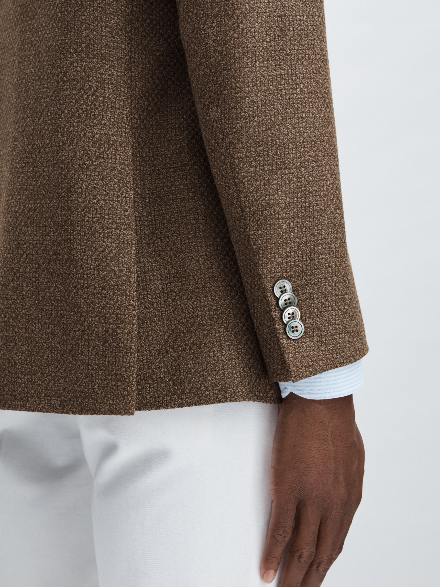 Oscar Jacobson Woven Wool Double-Breasted Blazer in Dark Brown - Image 4 of 6