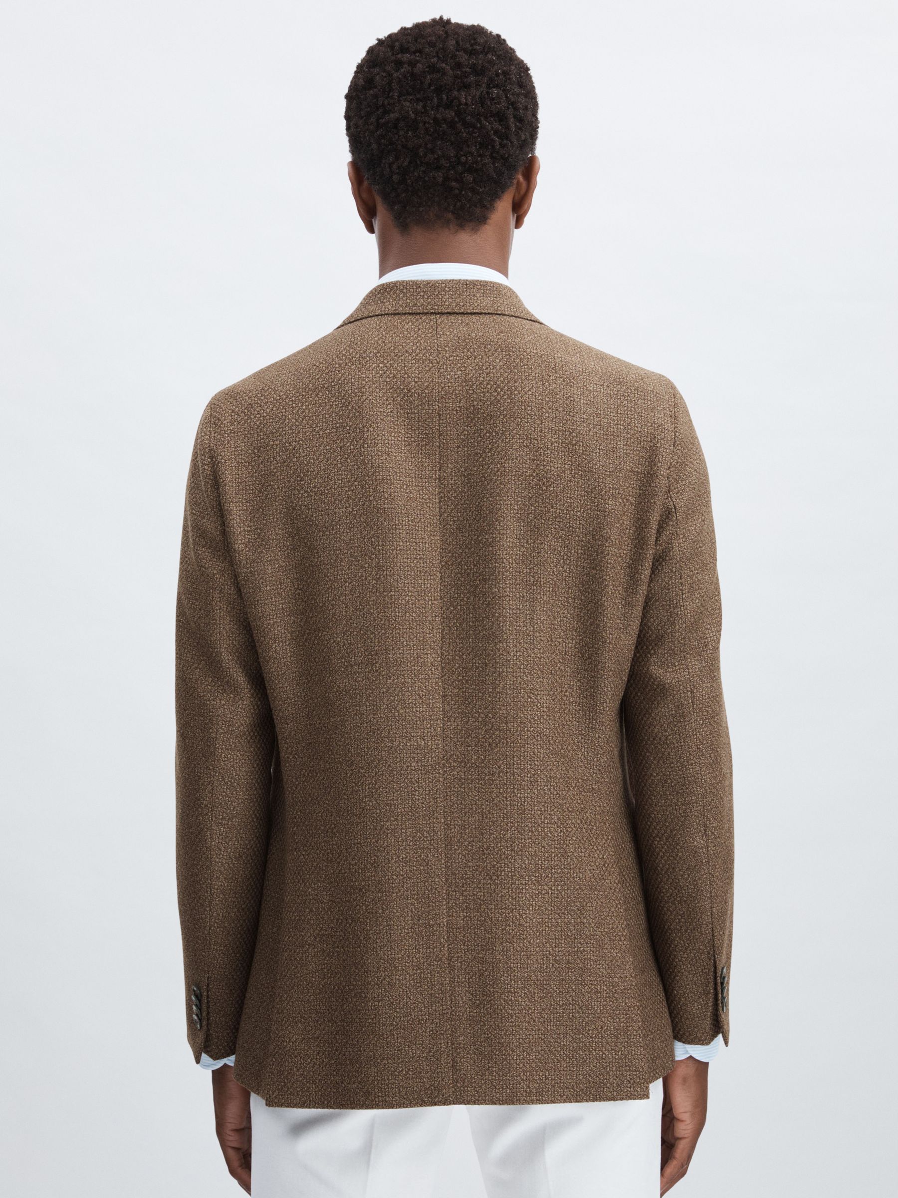 Oscar Jacobson Woven Wool Double-Breasted Blazer in Dark Brown - Image 5 of 6