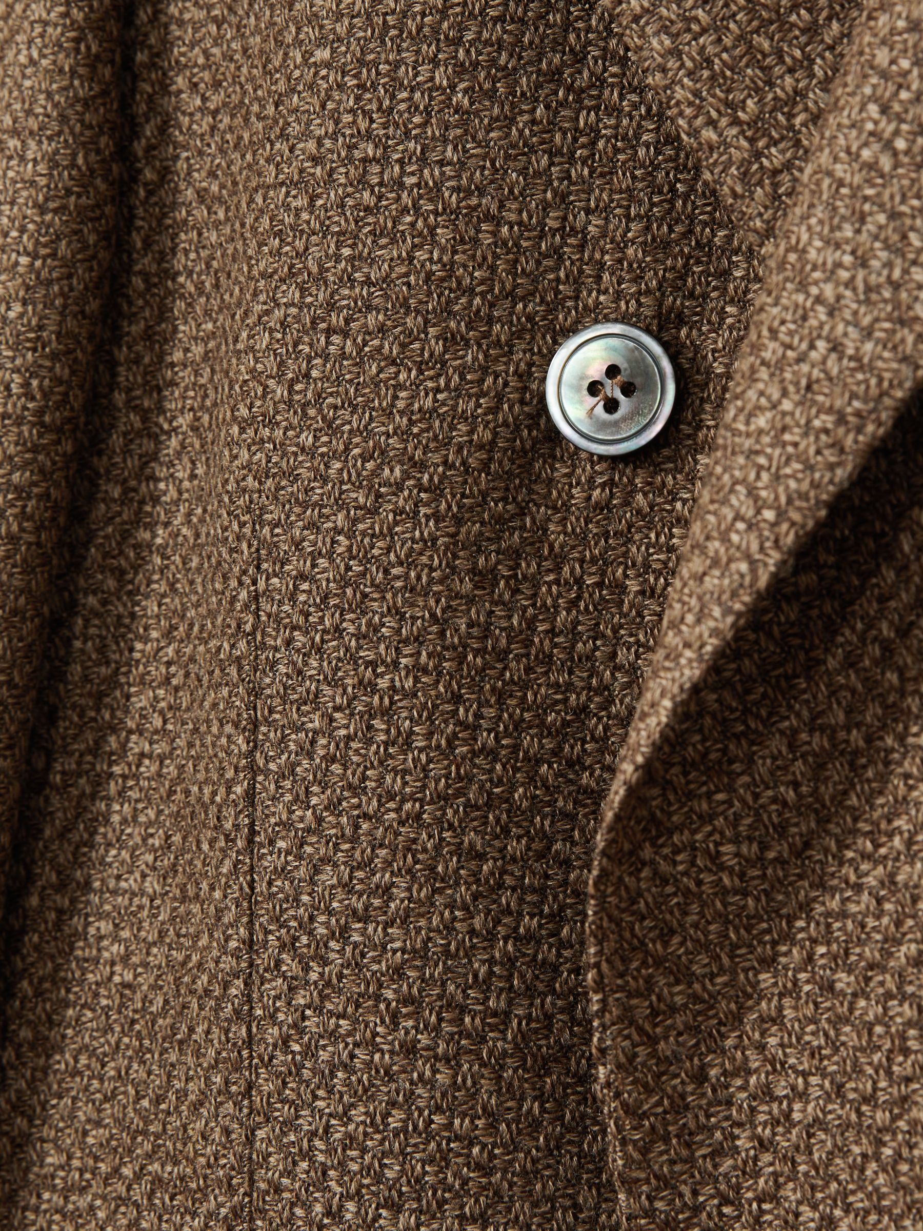 Oscar Jacobson Woven Wool Double-Breasted Blazer in Dark Brown - Image 6 of 6