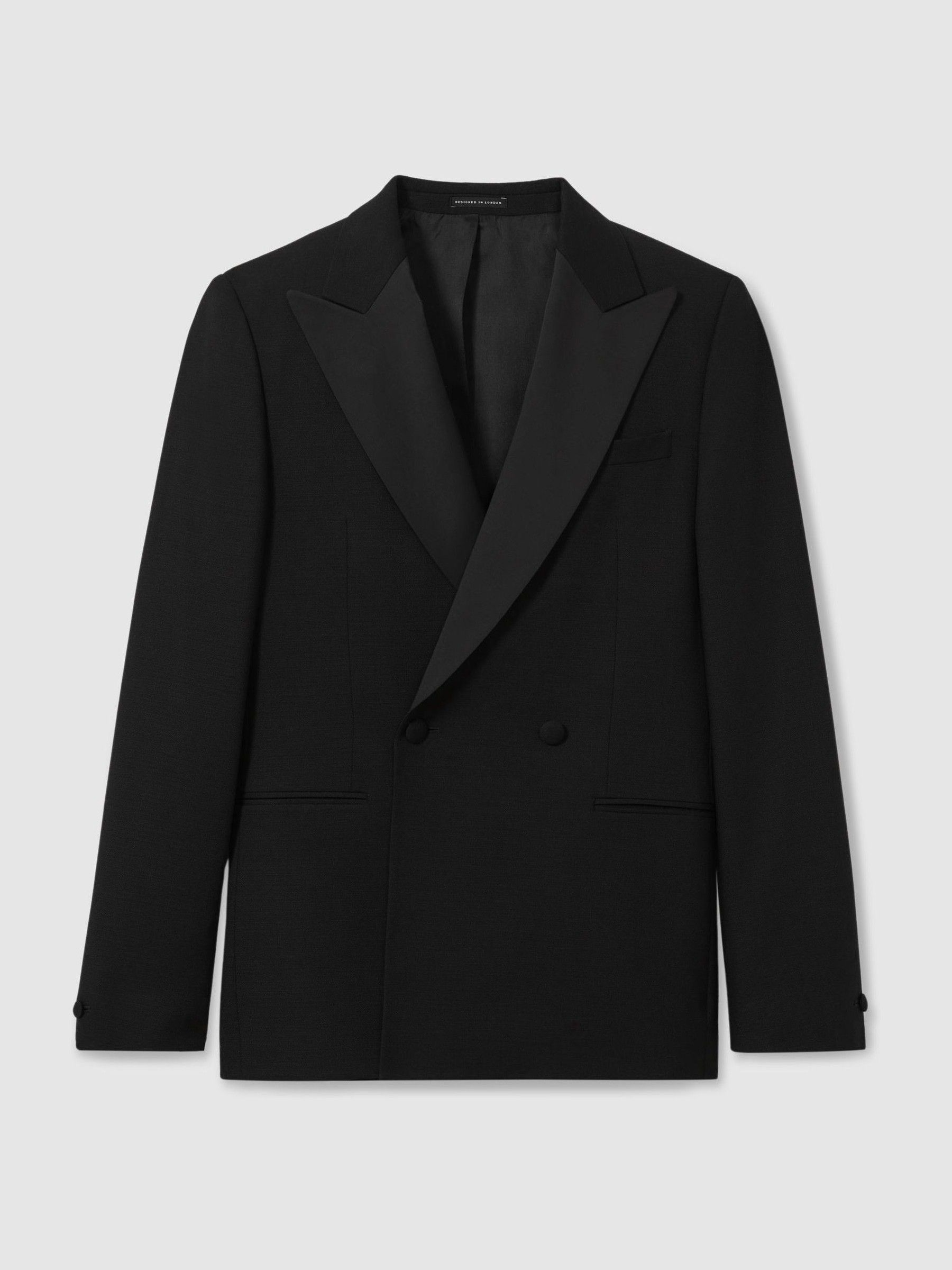 Double-Breasted Tuxedo Jacket in Black Hopsack in Black - Image 2 of 8