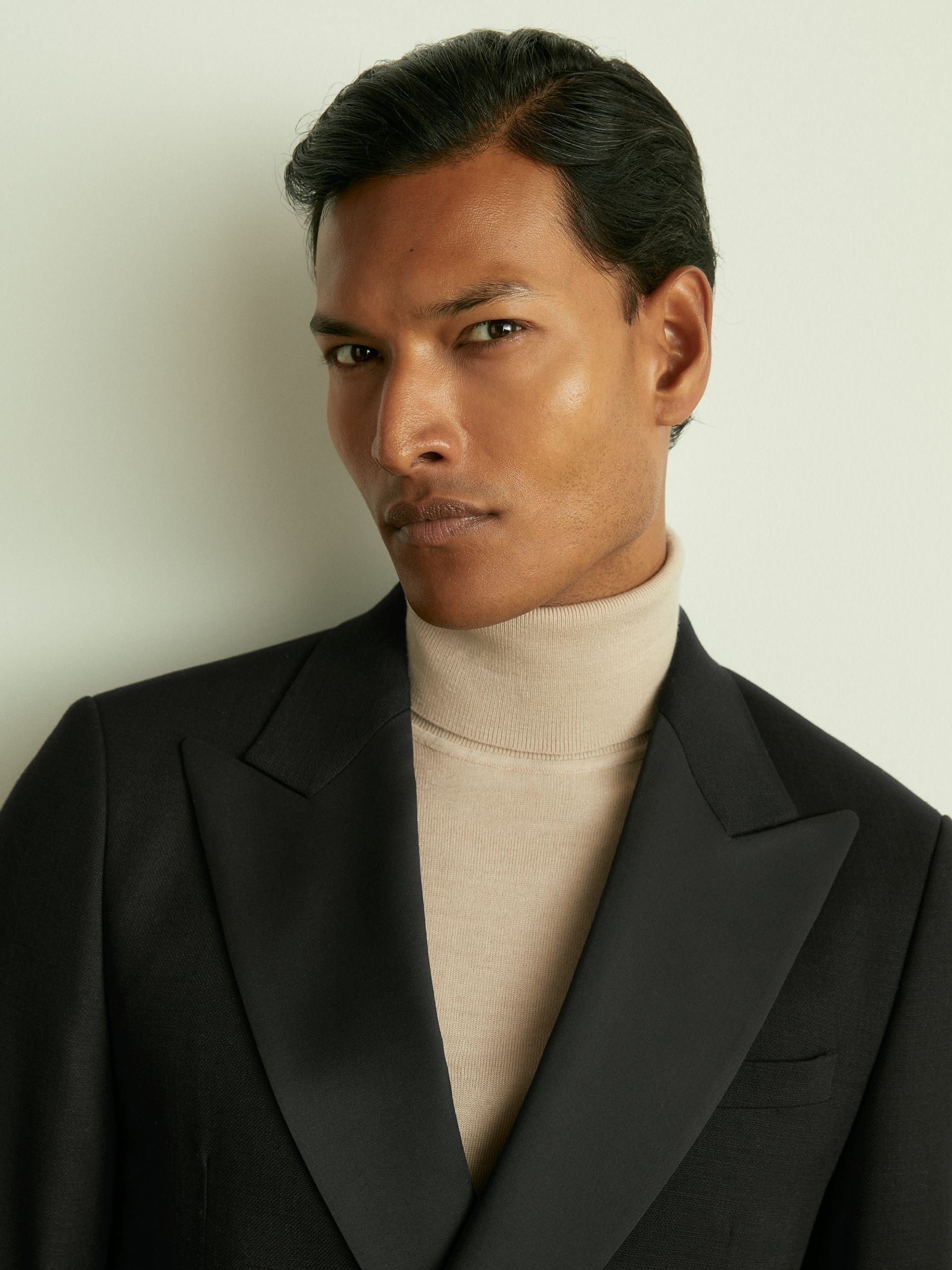 Double-Breasted Tuxedo Jacket in Black Hopsack in Black - Image 4 of 8