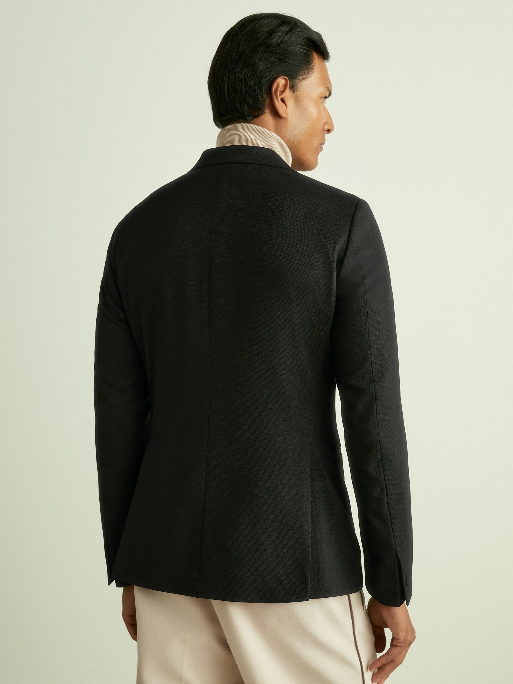 Double-Breasted Tuxedo Jacket in Black Hopsack in Black - Image 5 of 8