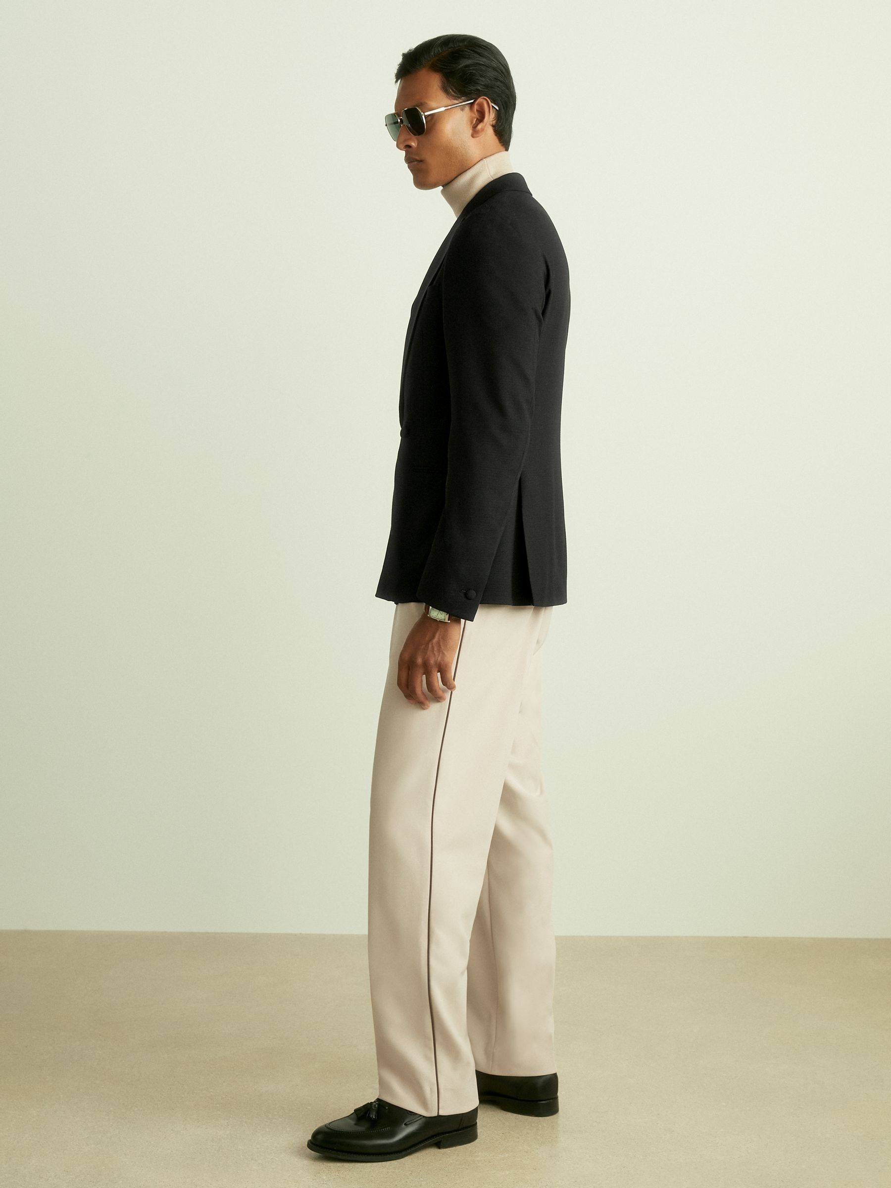 Double-Breasted Tuxedo Jacket in Black Hopsack in Black - Image 6 of 8