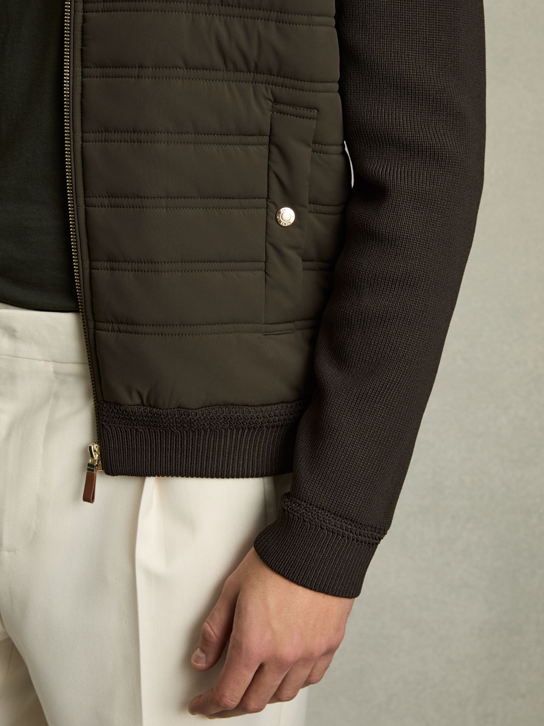 Quilted Hybrid Jacket in Military Green - Image 4 of 7