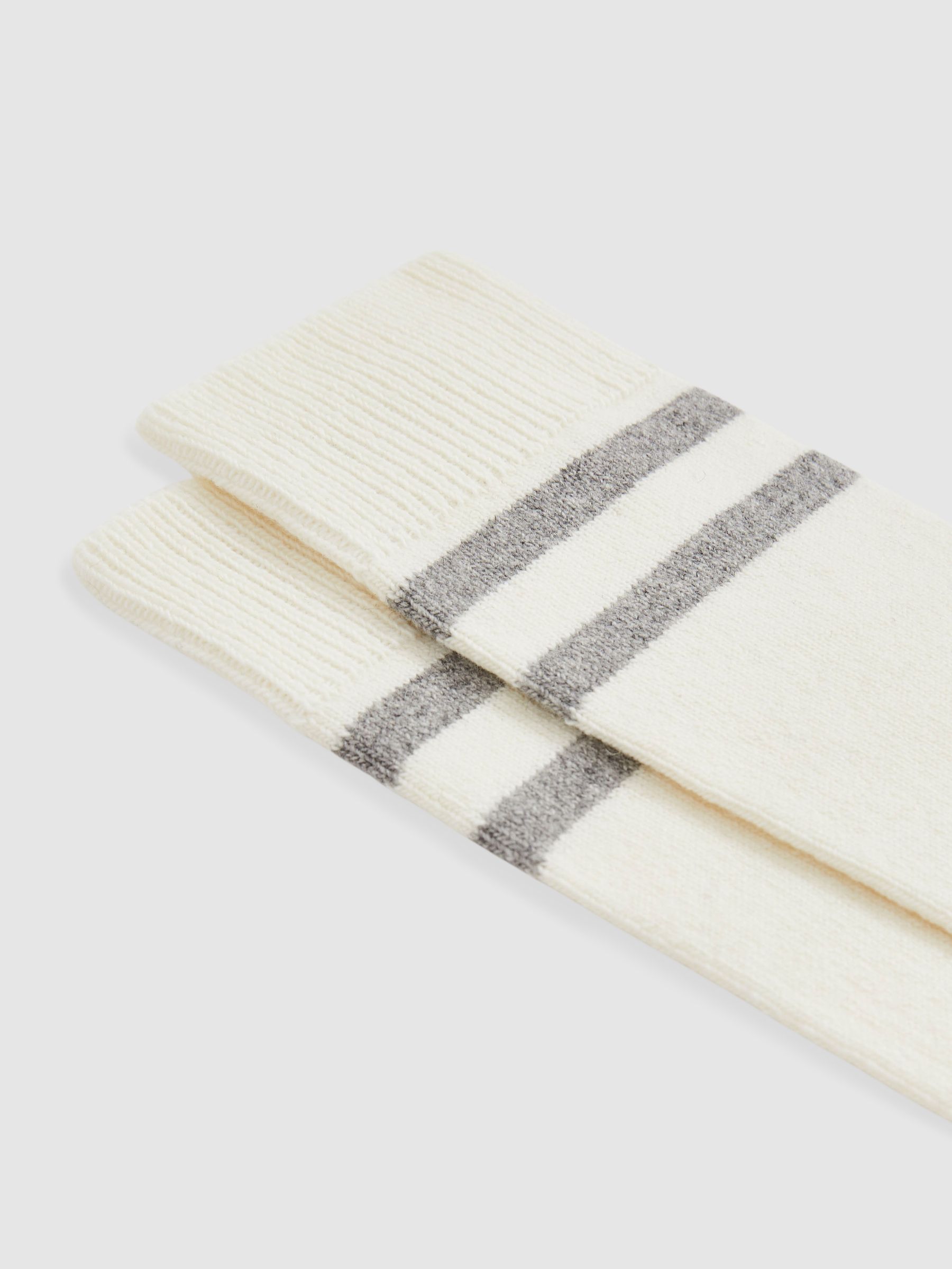 Striped Socks With Wool And Cashmere in Ecru/Soft Grey - Image 2 of 3