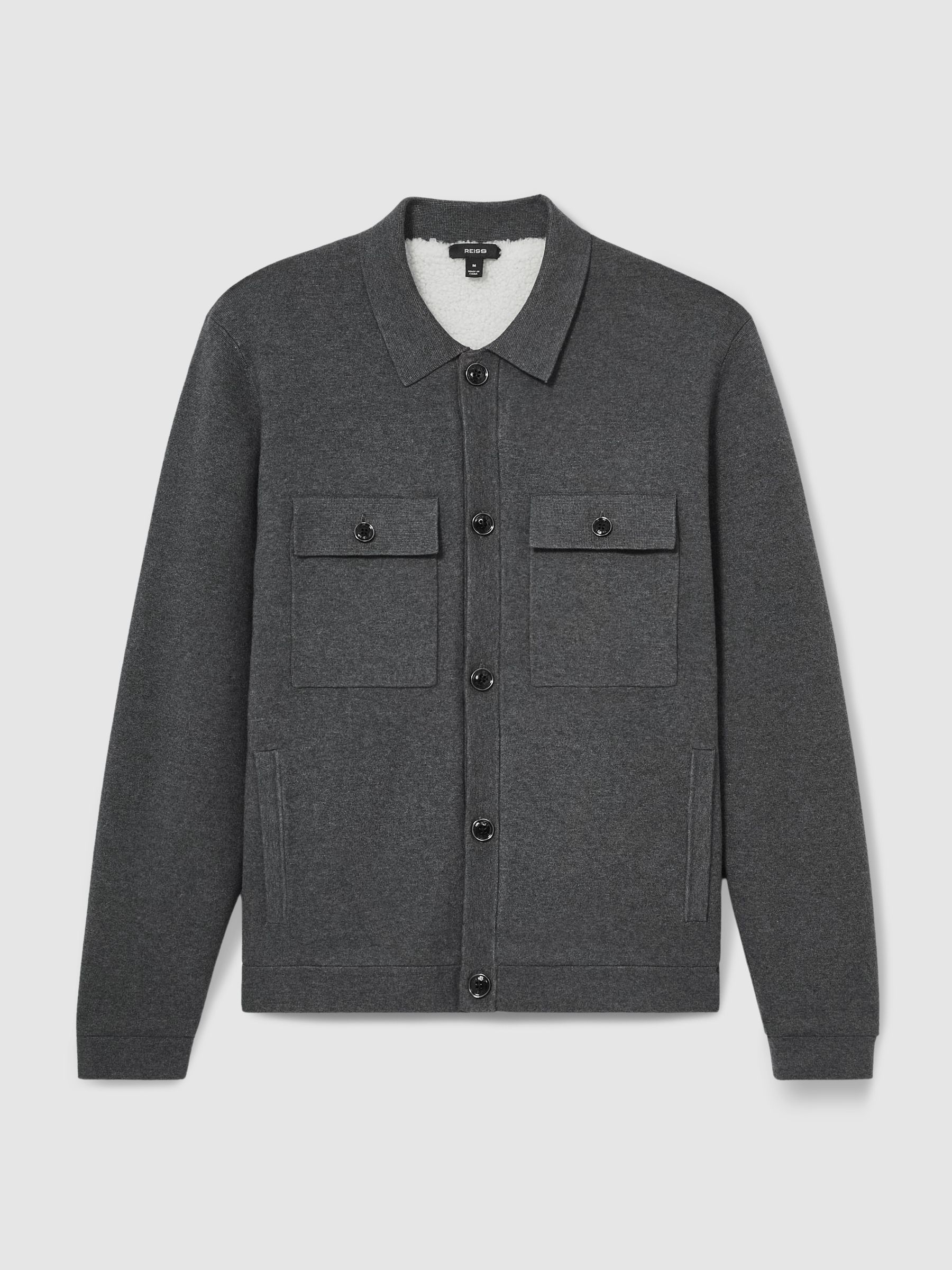 Fleece-Lined Button-Through Jacket in Mid Grey Melange - Image 2 of 6