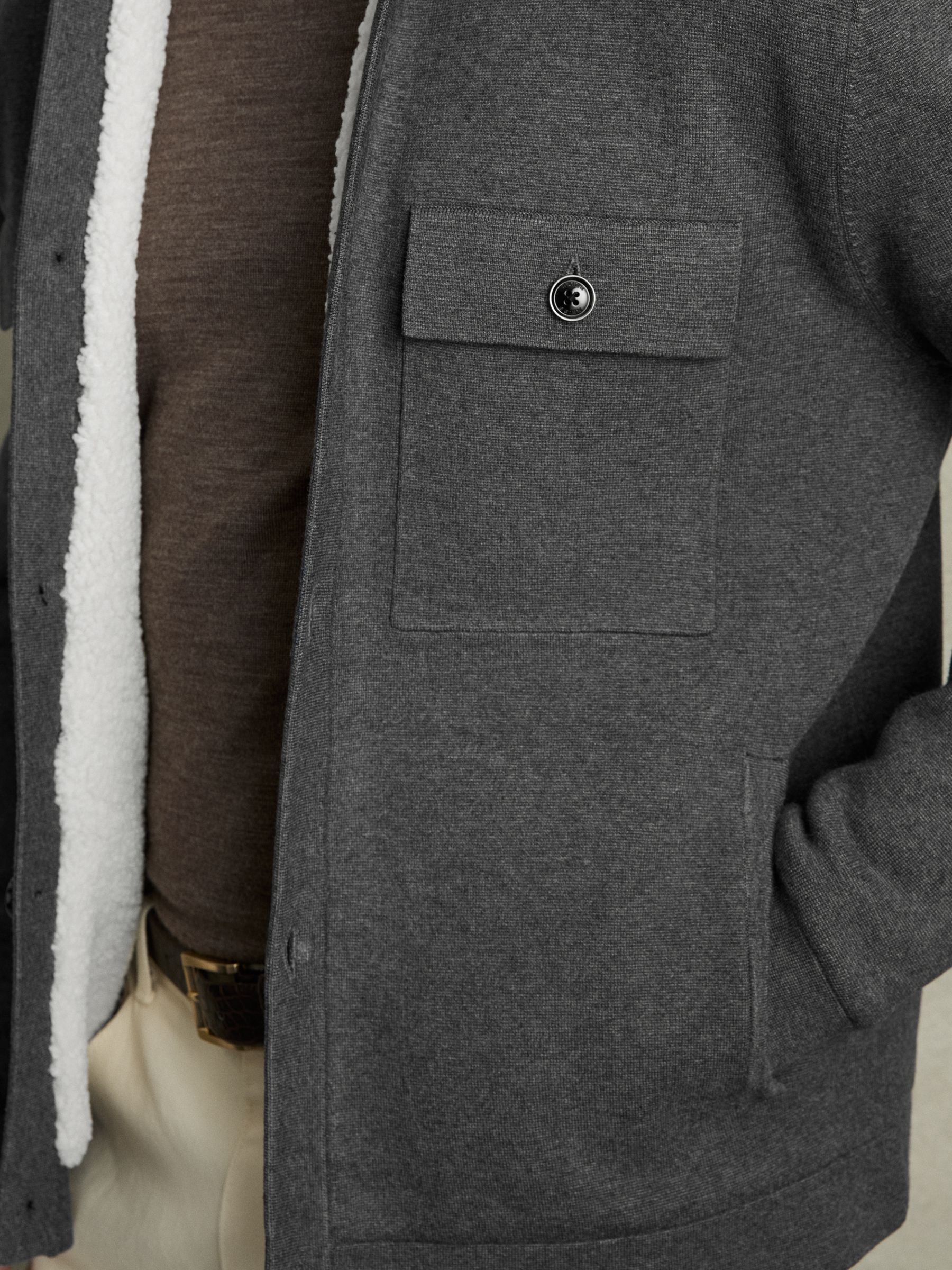Fleece-Lined Button-Through Jacket in Mid Grey Melange - Image 3 of 6