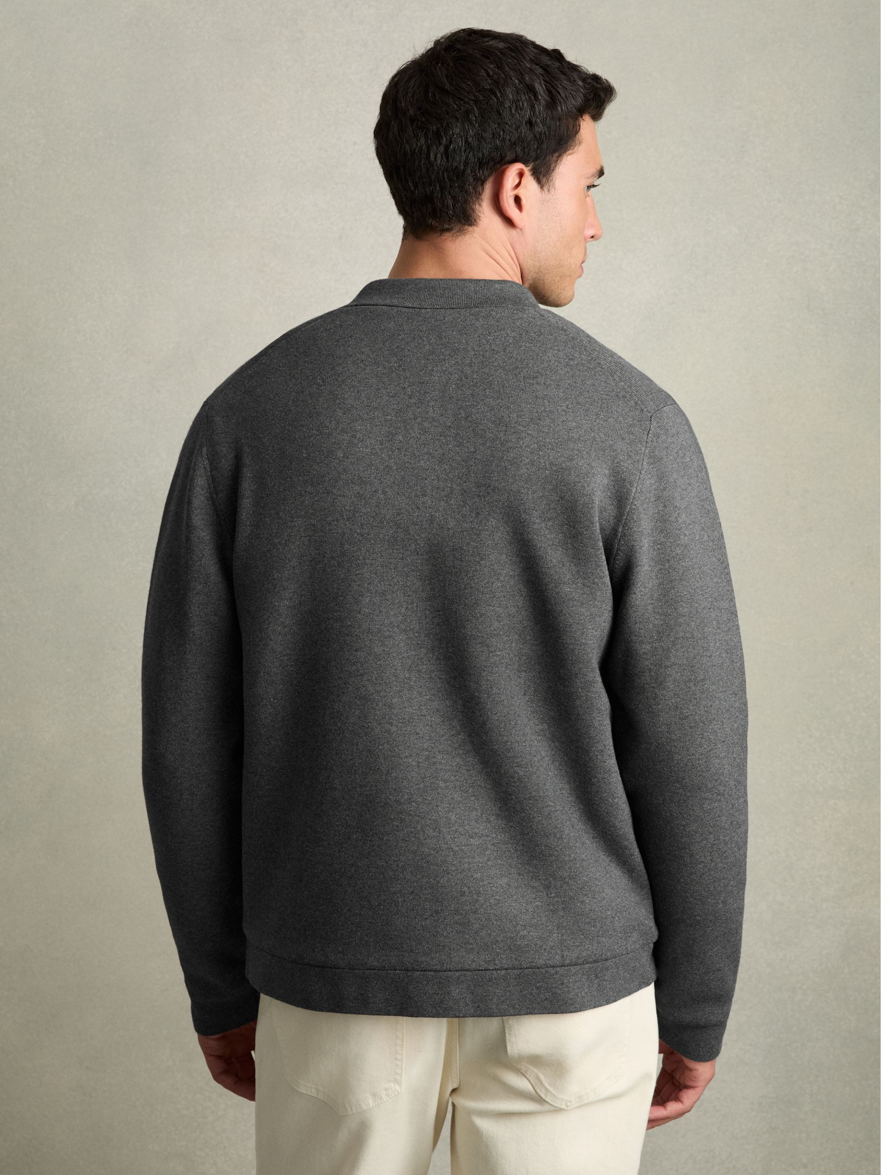 Fleece-Lined Button-Through Jacket in Mid Grey Melange - Image 4 of 6